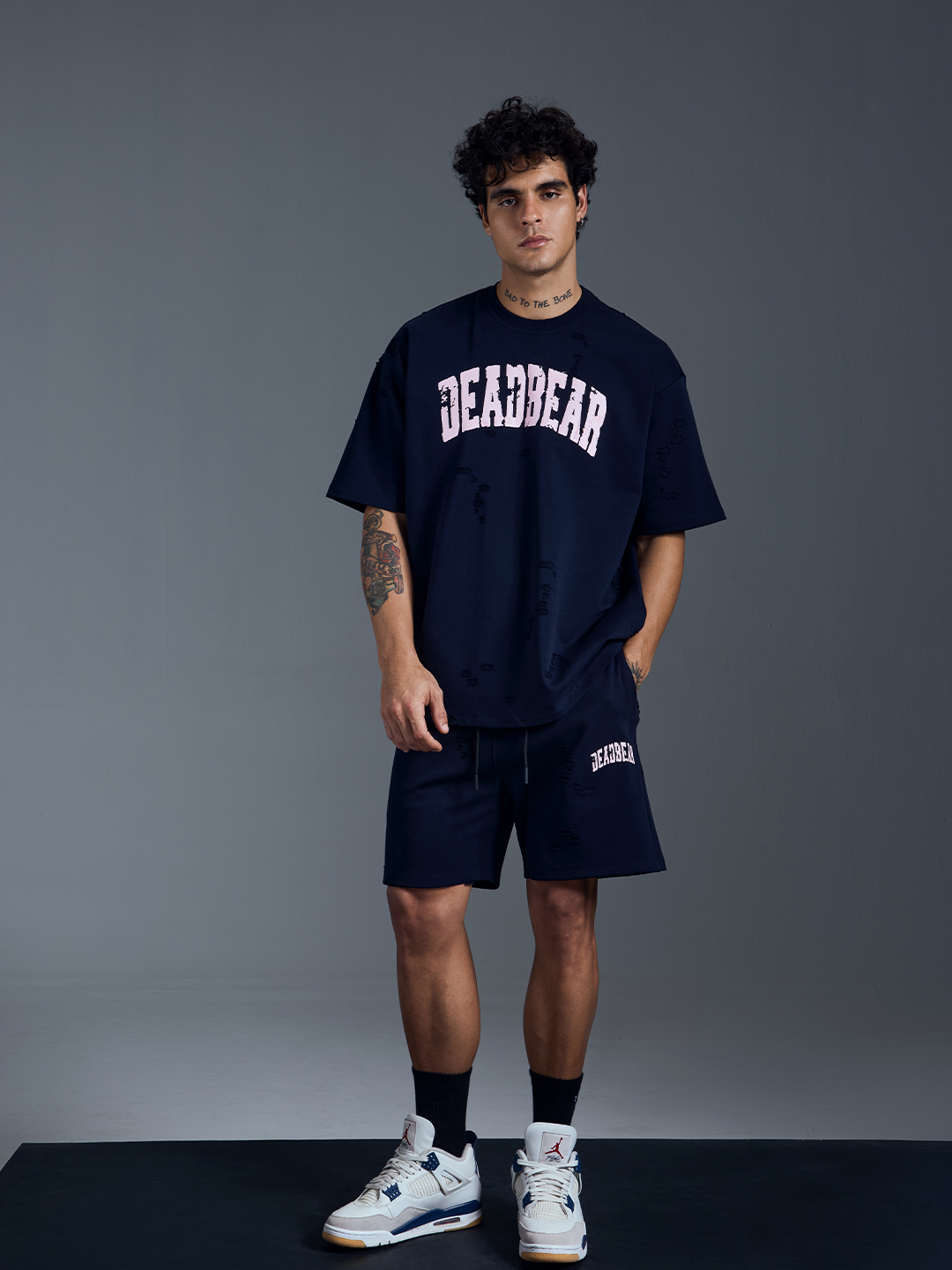 Distressed Navy Shorts