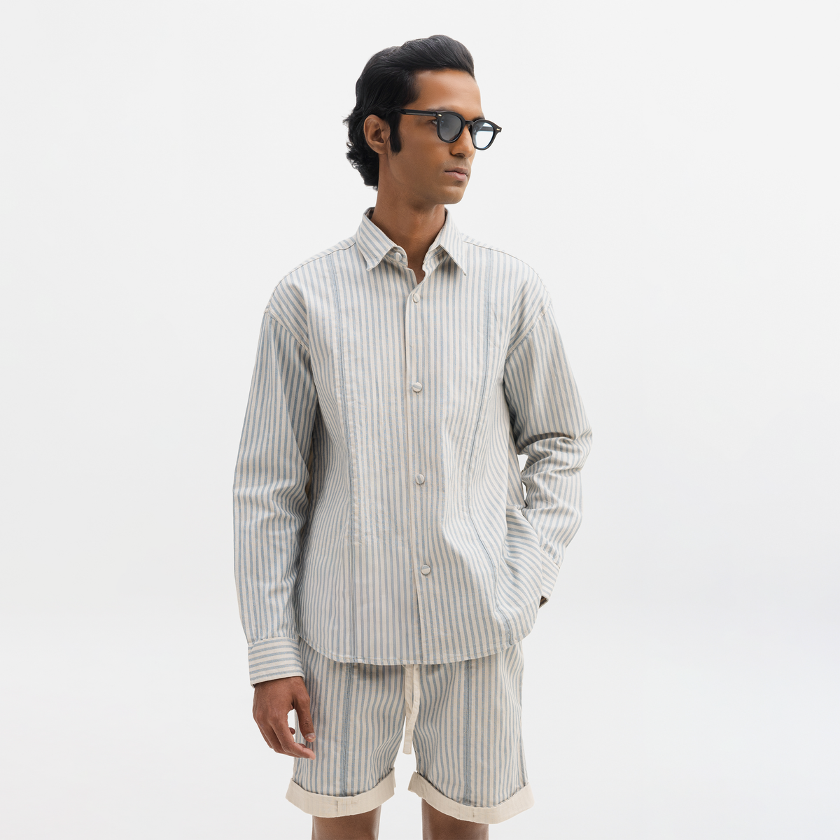 AQUA STRIPED FULL-SLEEVE SHIRT- AQUA