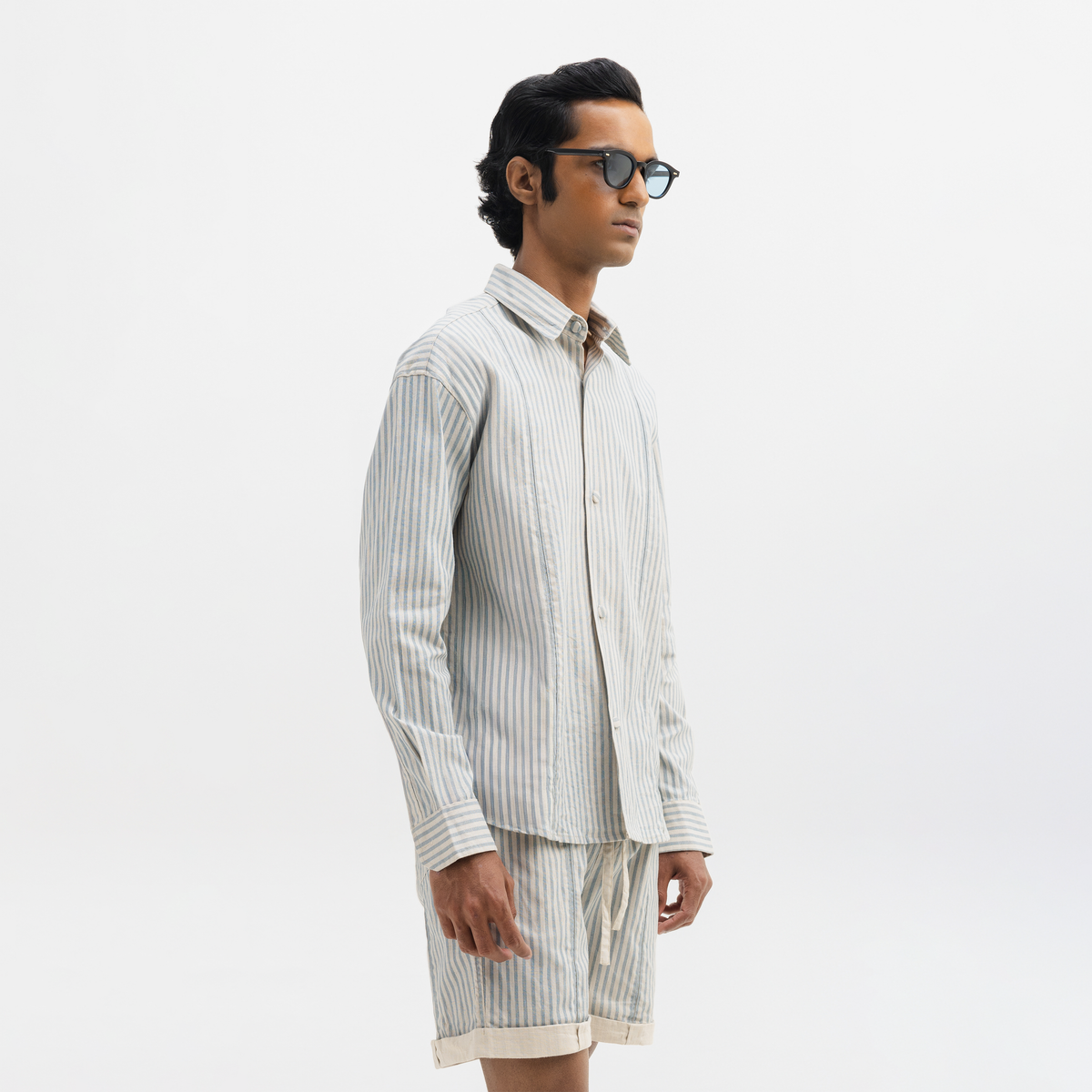 AQUA STRIPED FULL-SLEEVE SHIRT- AQUA