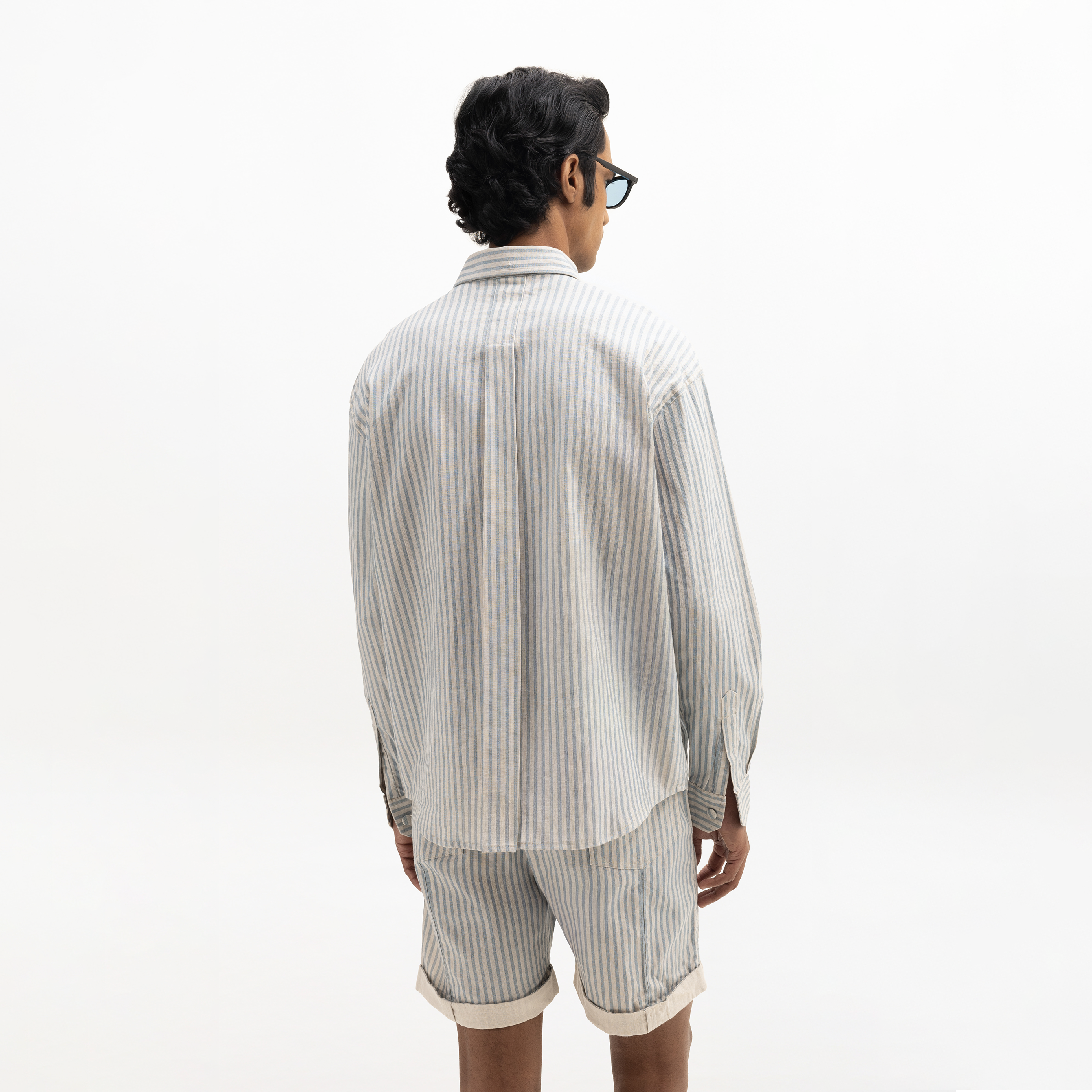 AQUA STRIPED FULL-SLEEVE SHIRT- AQUA