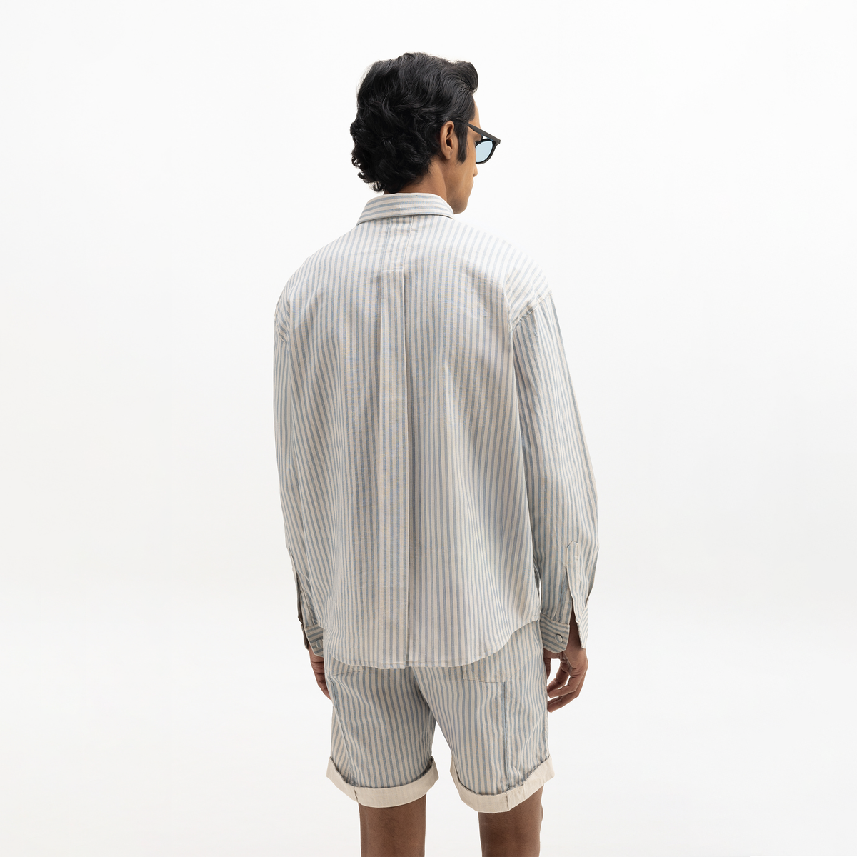 AQUA STRIPED FULL-SLEEVE SHIRT- AQUA