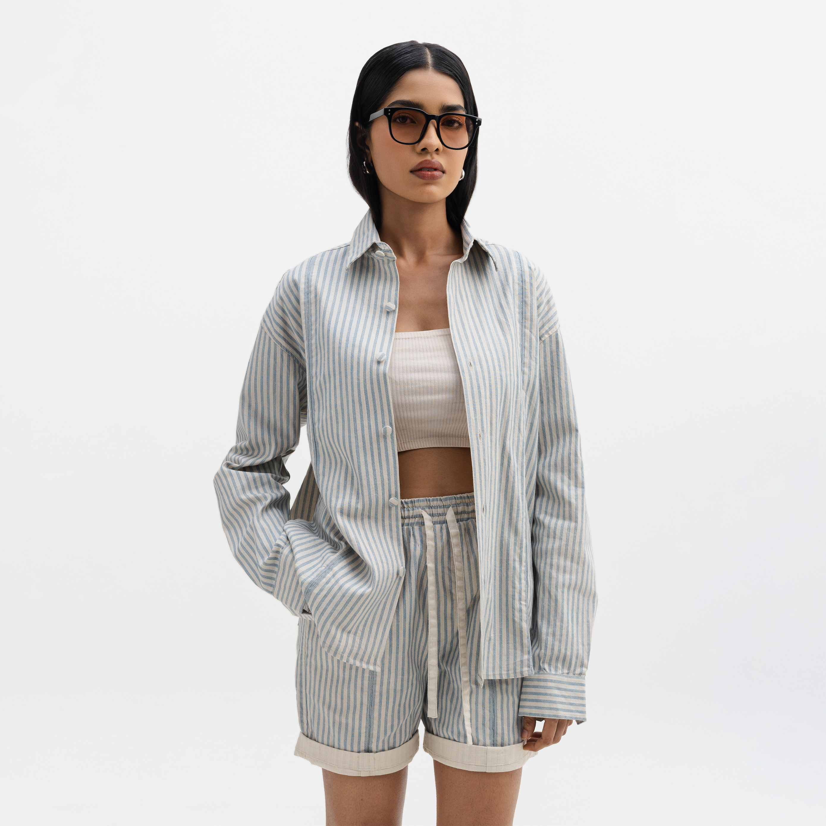 AQUA STRIPED FULL-SLEEVE SHIRT