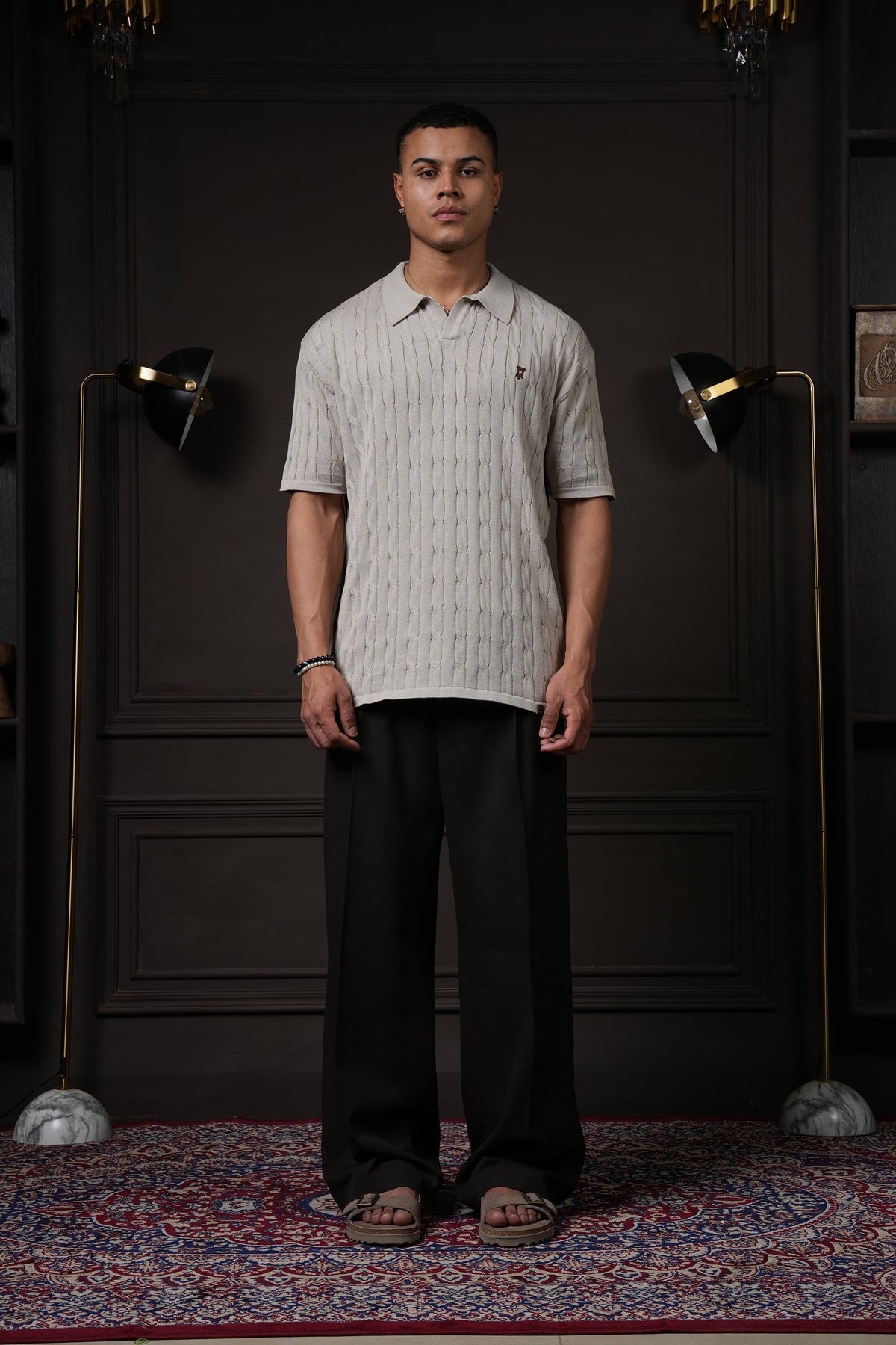 Pristine Cable Knit Polo - Oat