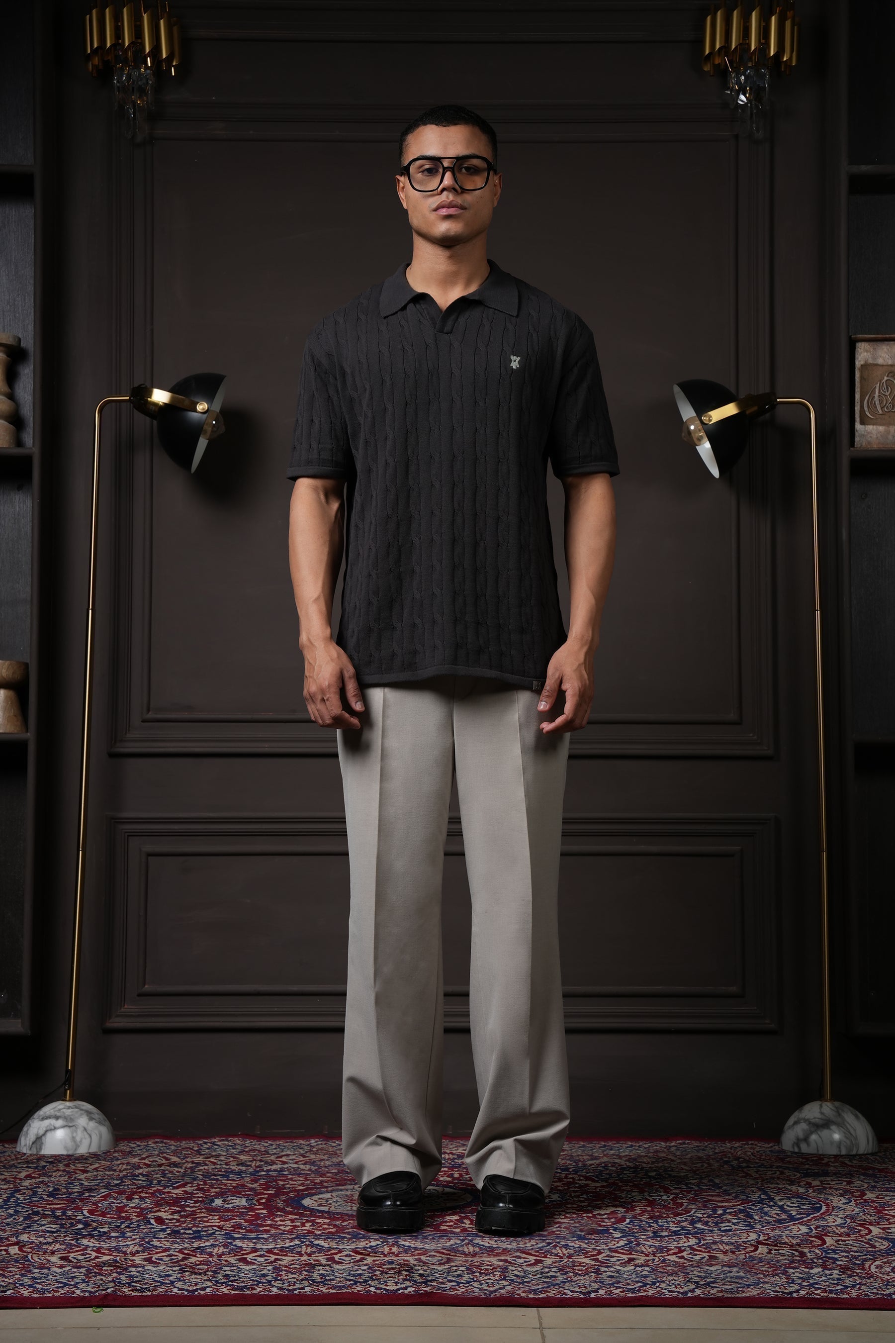 Pristine Cable Knit Polo - Shadow