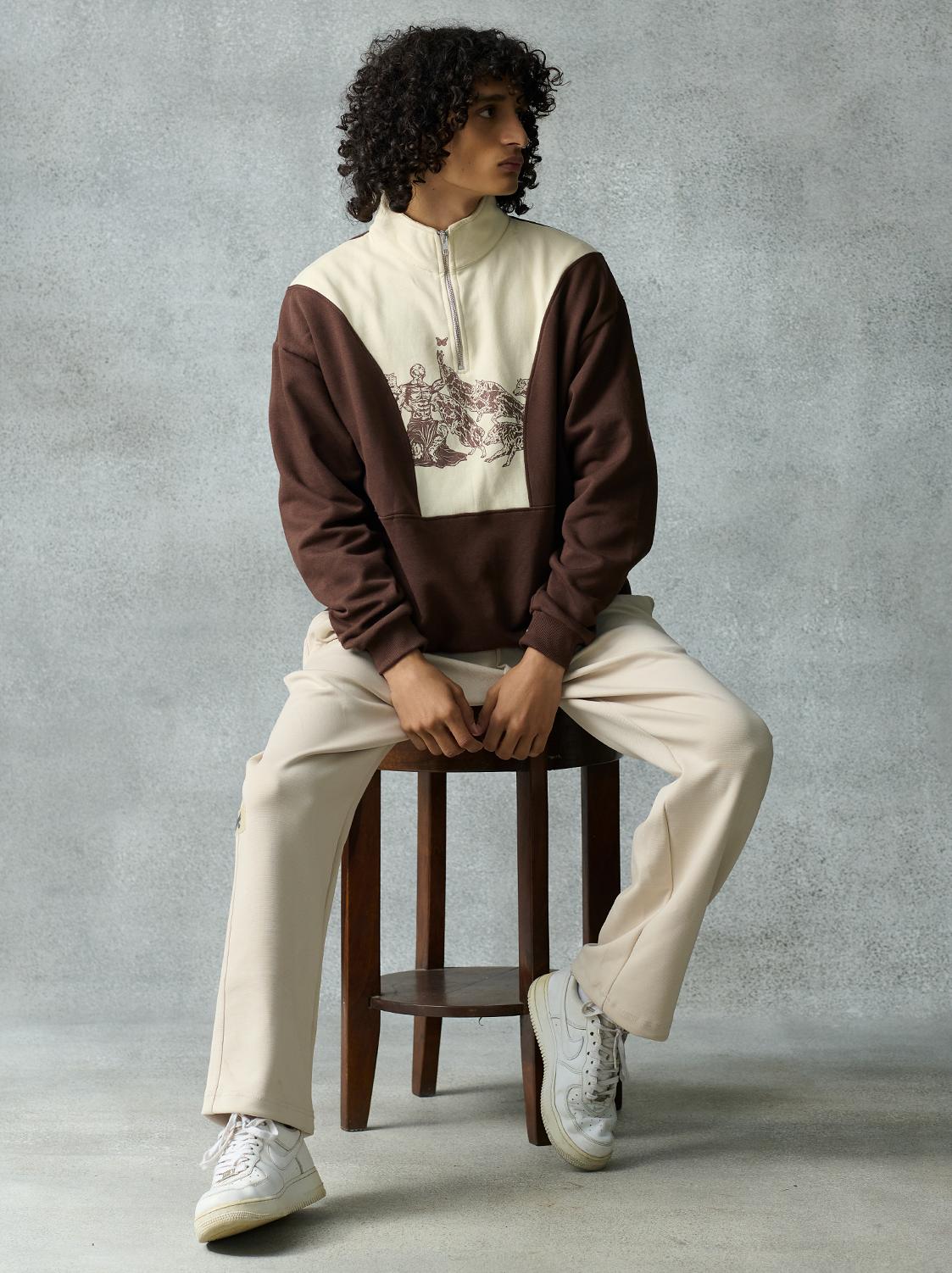 Patchwork Sweatshirt - Coffee