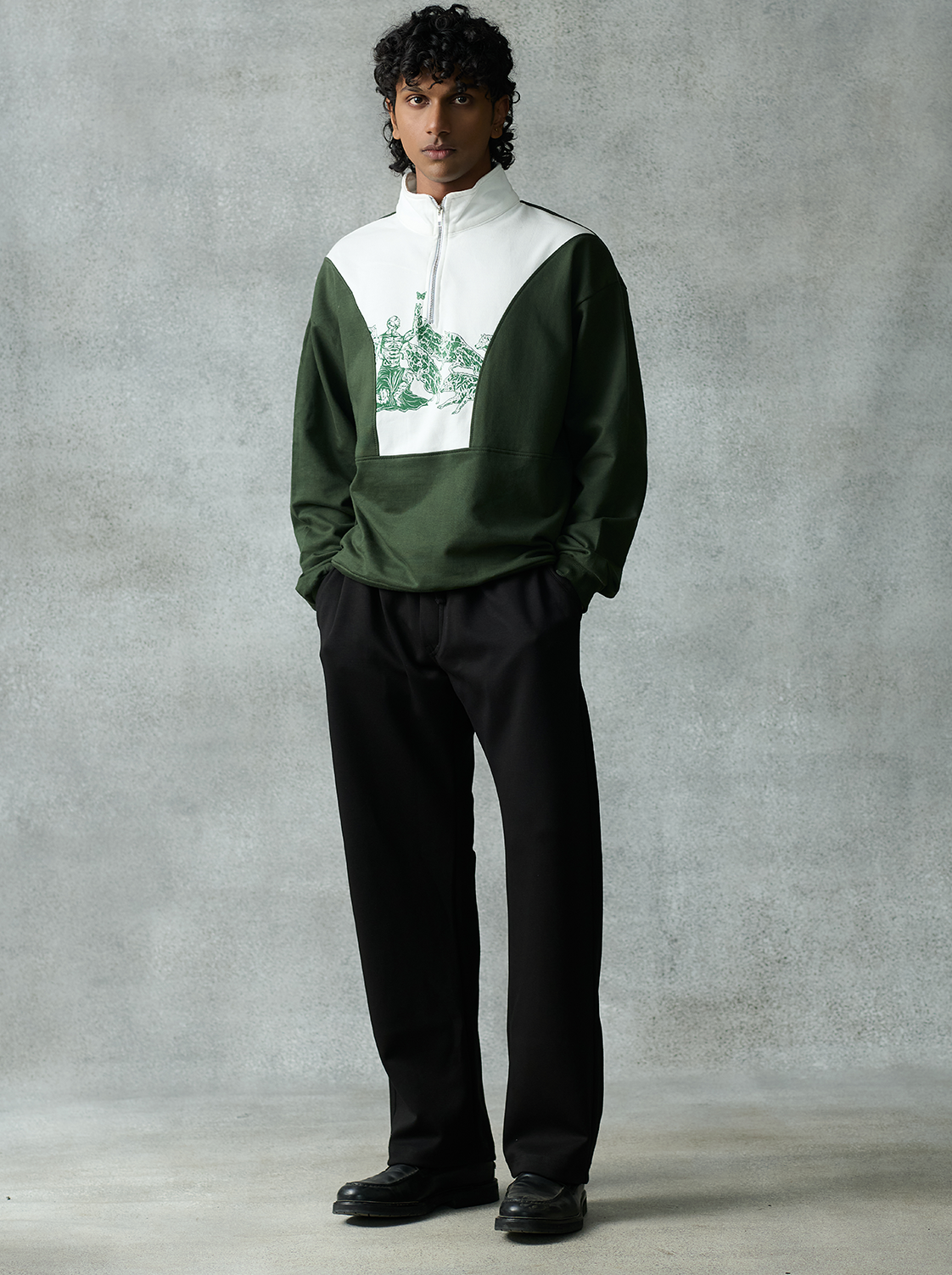 Patchwork Sweatshirt - Forest Green