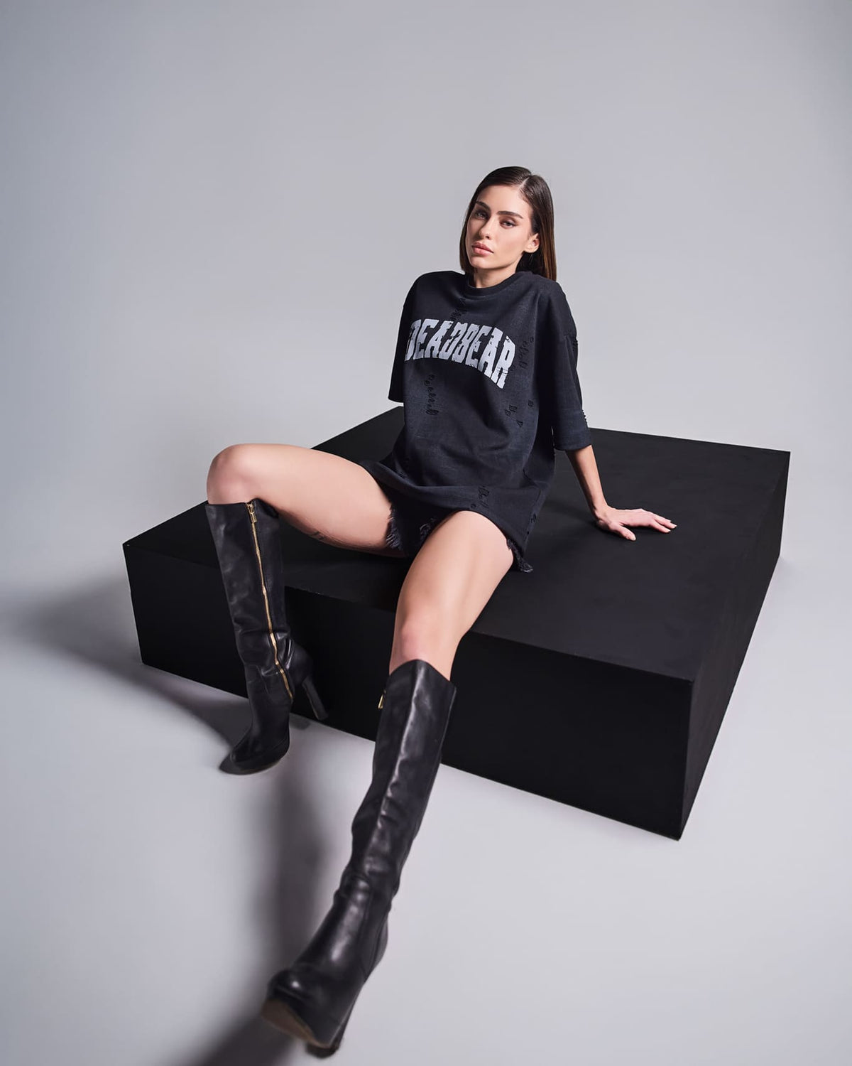 Distressed Washed Black Tee