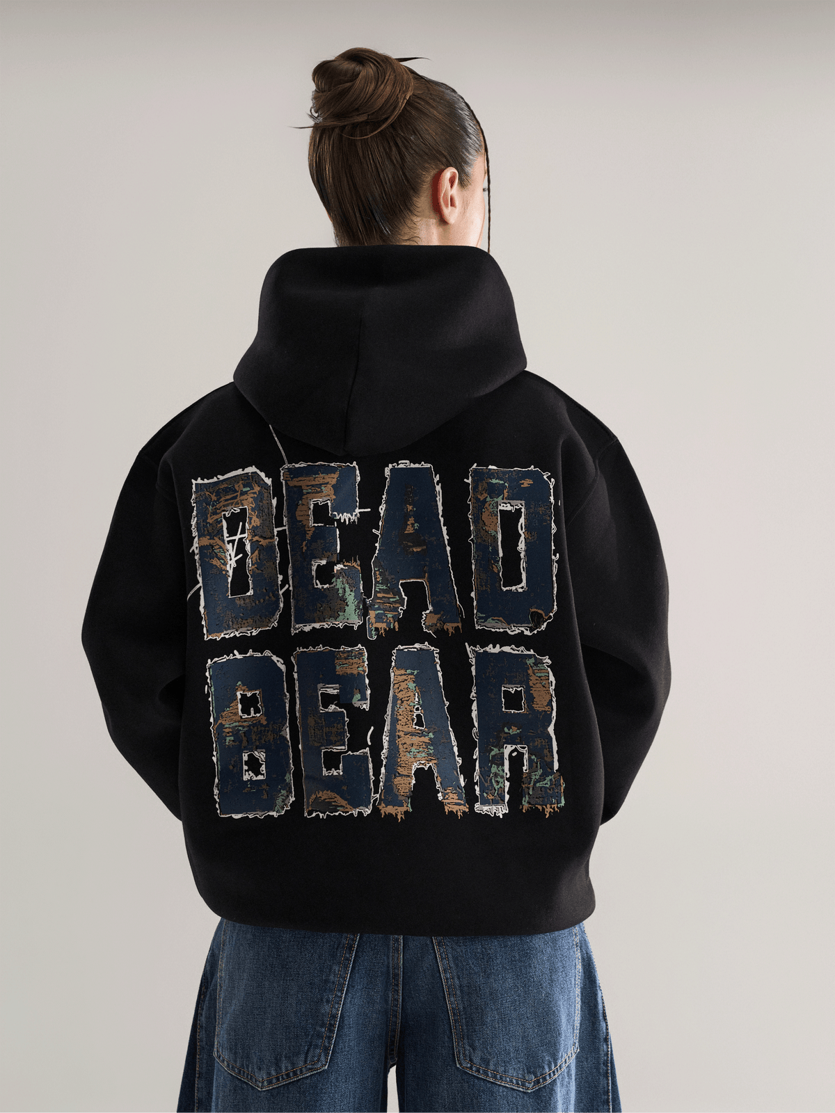 Fake Denim Hoodie Black