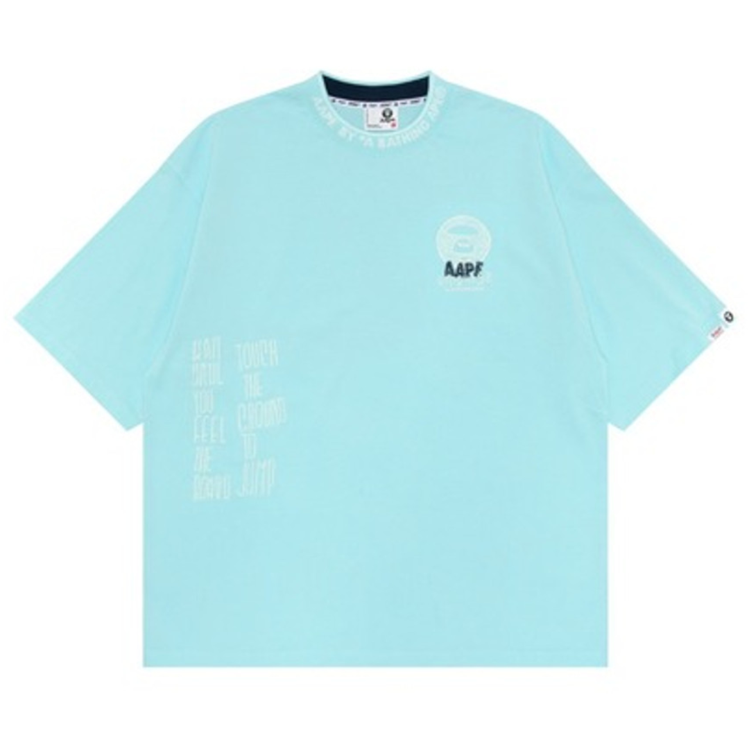 AAPE T-SHIRT WITH SLOGAN LOGO EMBROIDERY BLUE S