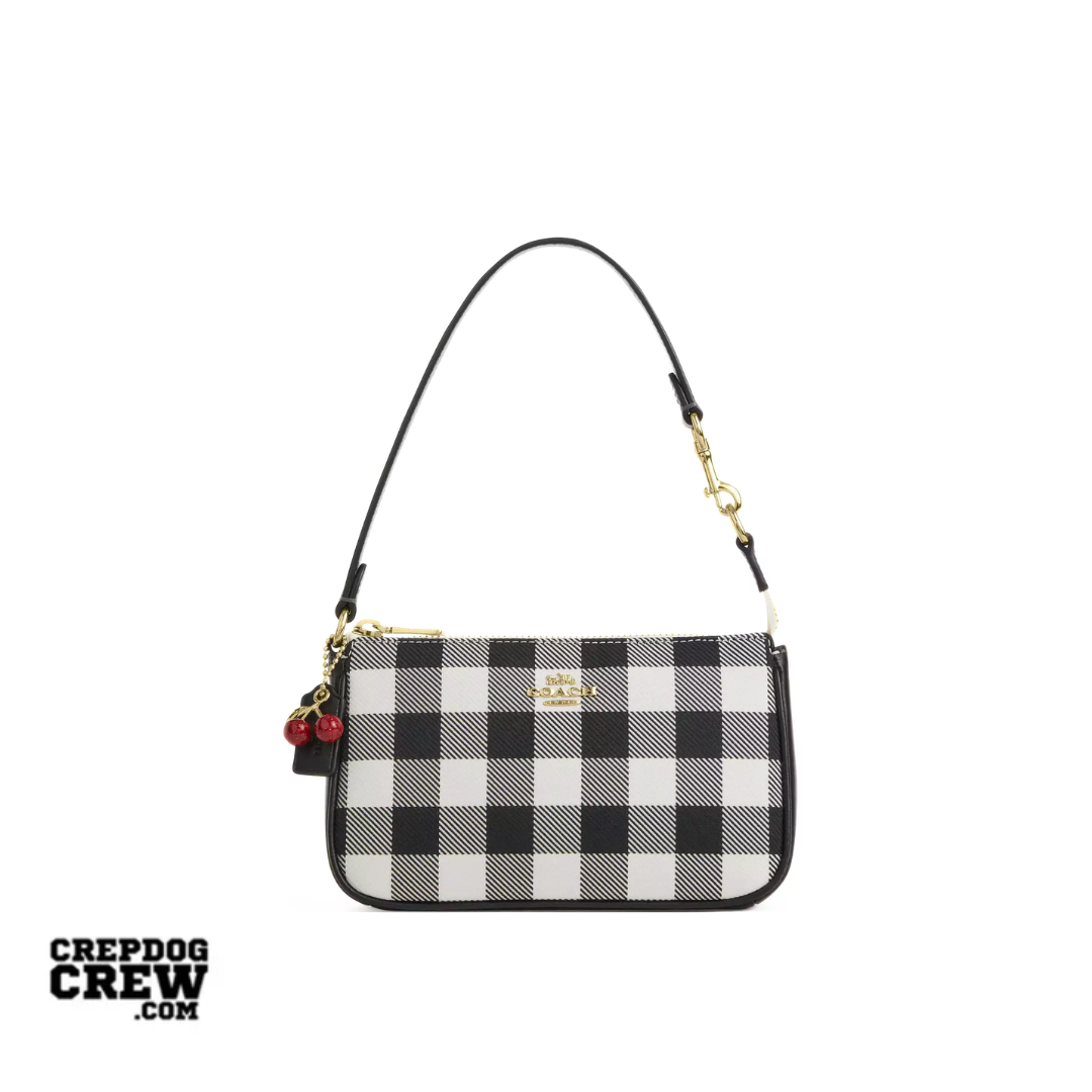 Coach Nolita 19 With Gingham Print And Charm smooth leather Gold Black Multi