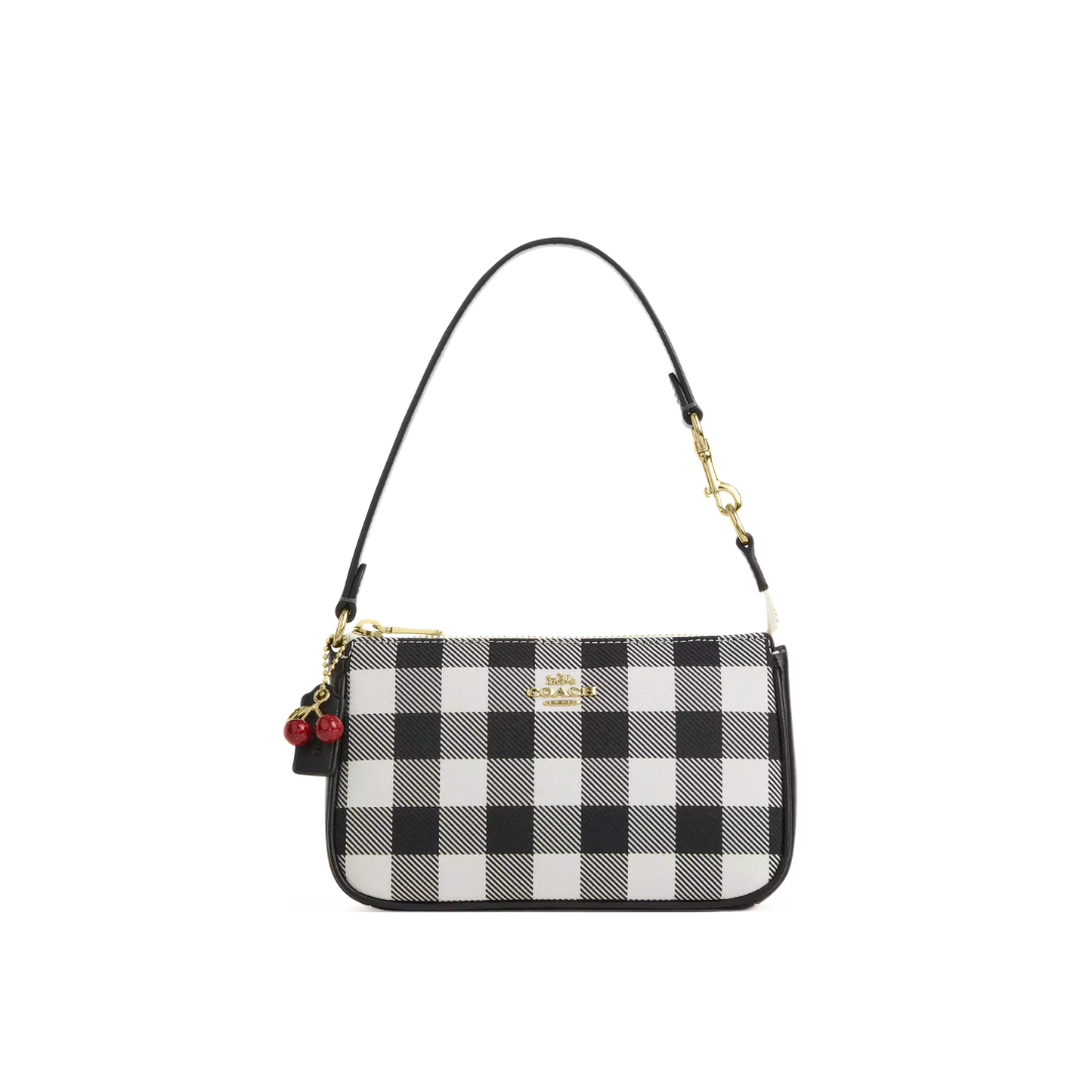 Coach Nolita 19 With Gingham Print And Charm smooth leather Gold Black Multi