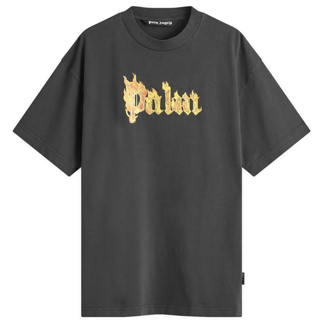 PALM ANGELS BURNING LOGO BLACK TEE BLACK