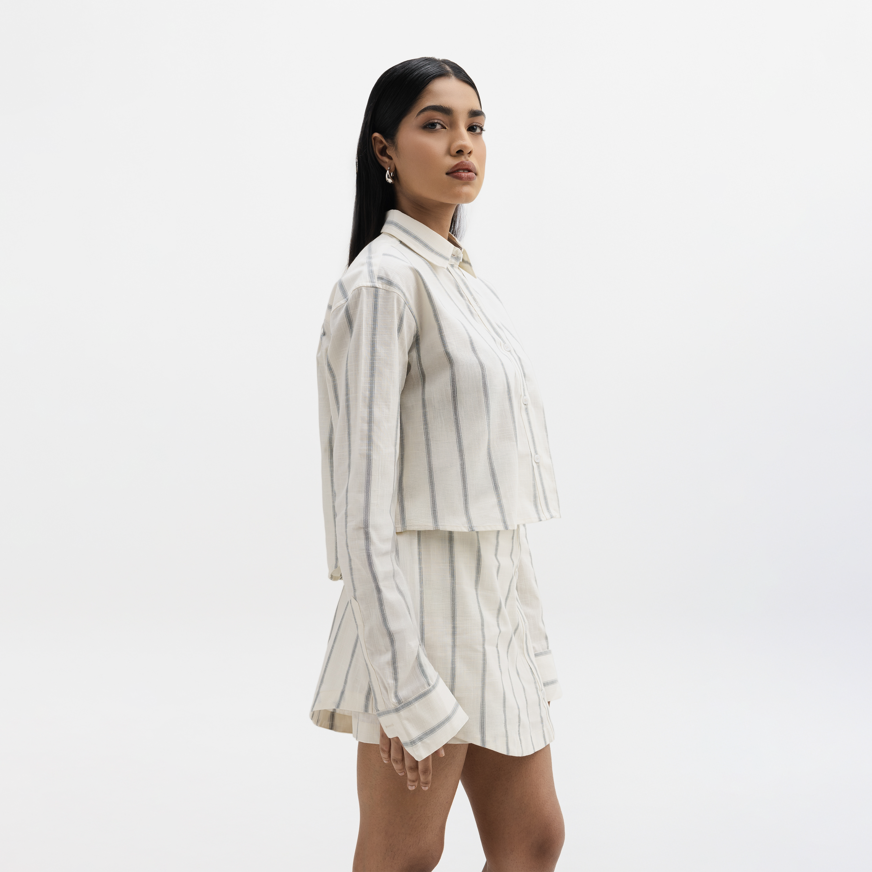 ASYMMETRICAL BUTTON DOWN SHIRT - BLUE