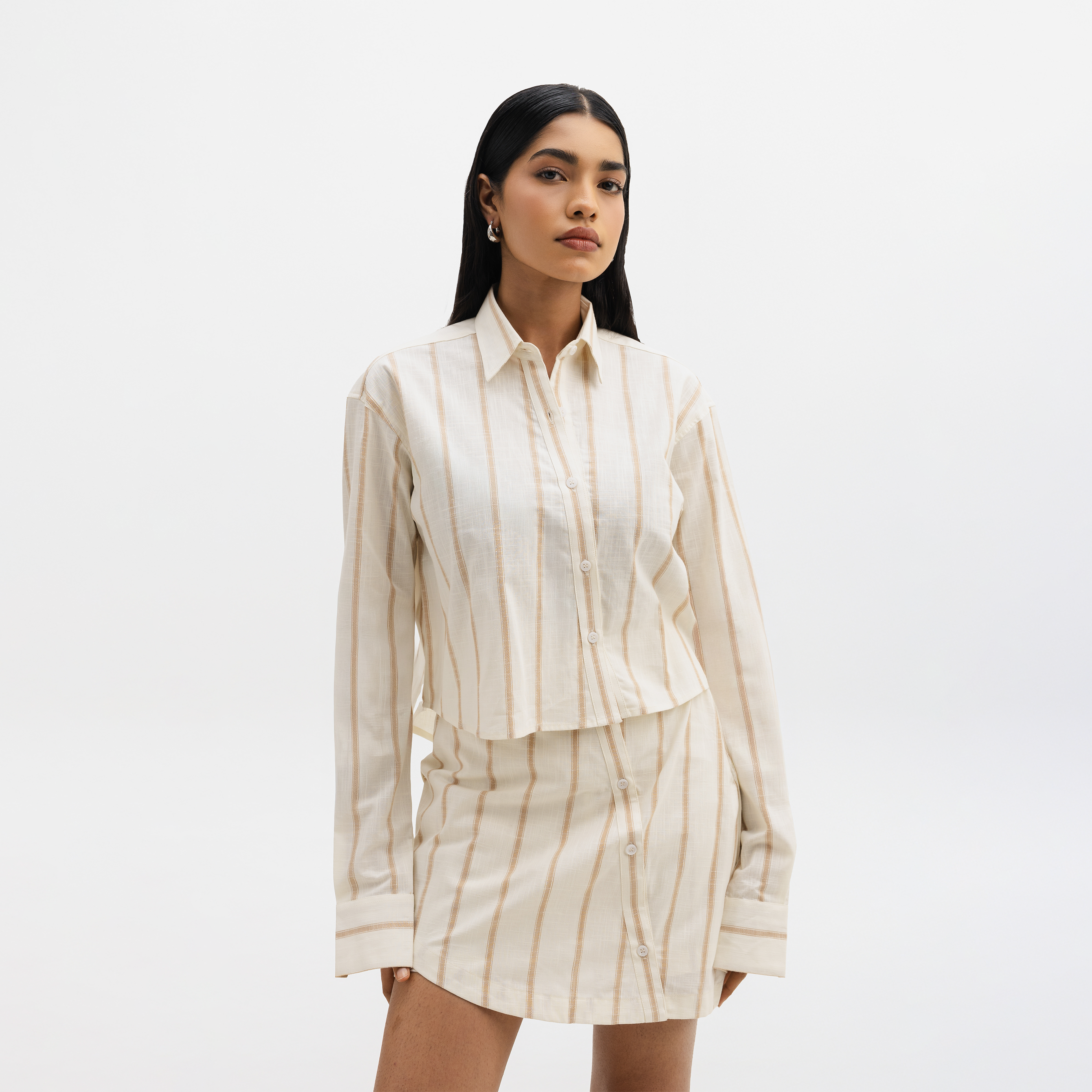 ASYMMETRICAL BUTTON DOWN SHIRT - BEIGE