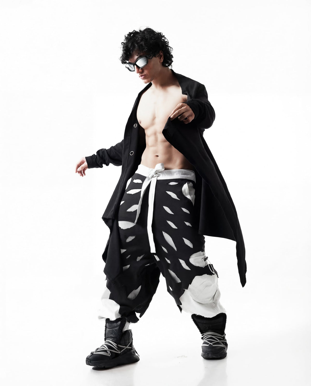 Rage Distressed Cargo Pants (B&W)