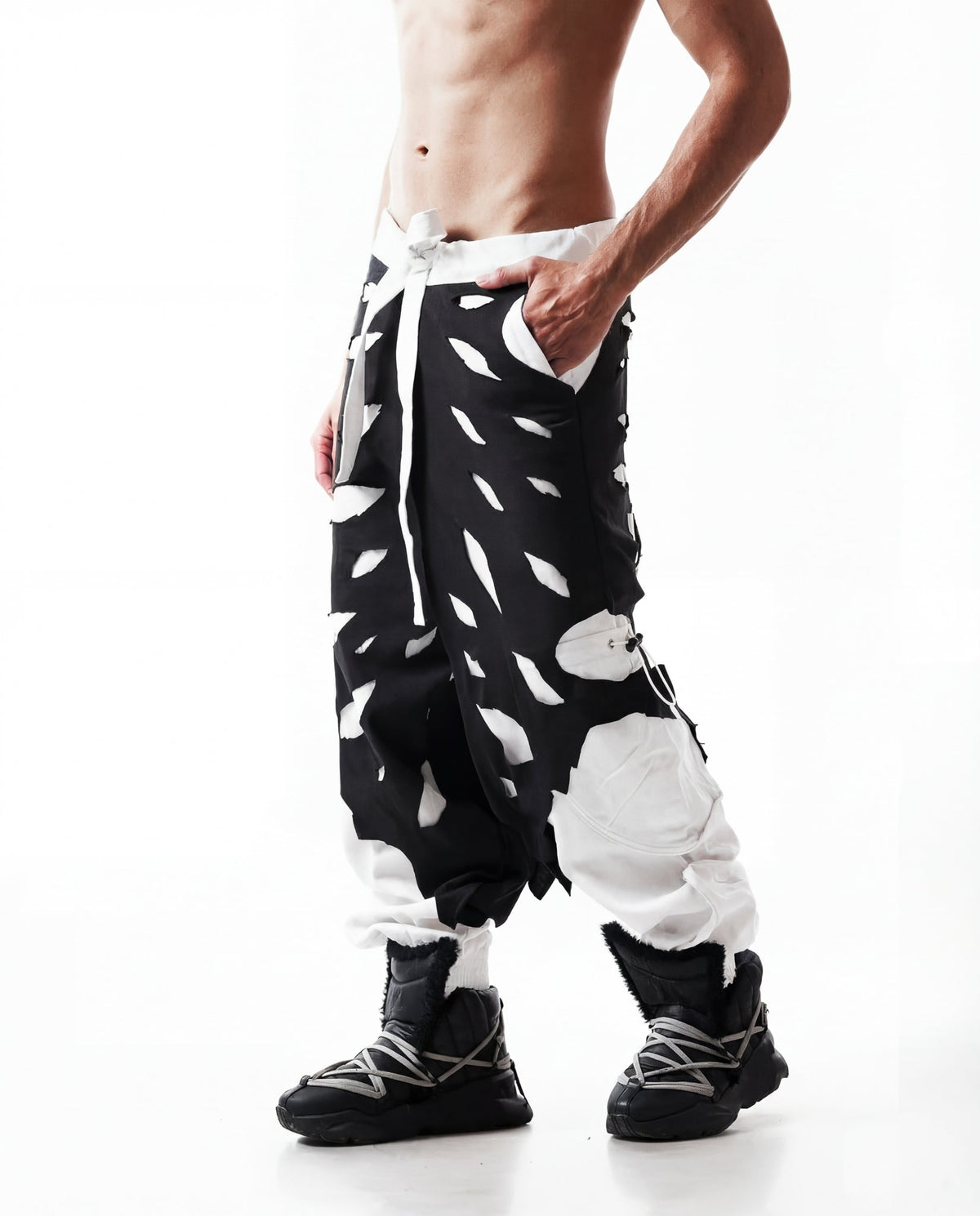 Rage Distressed Cargo Pants (B&W)