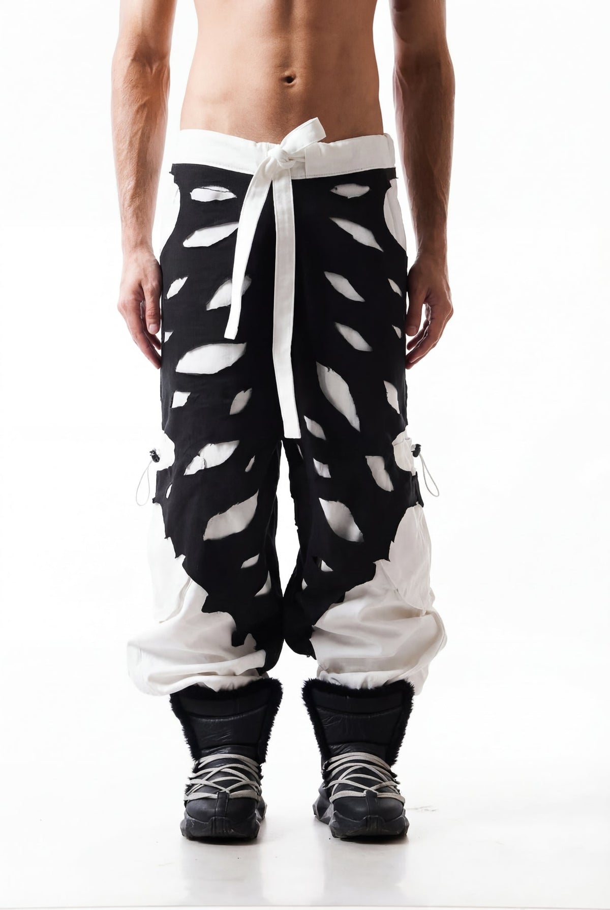Rage Distressed Cargo Pants (B&W)
