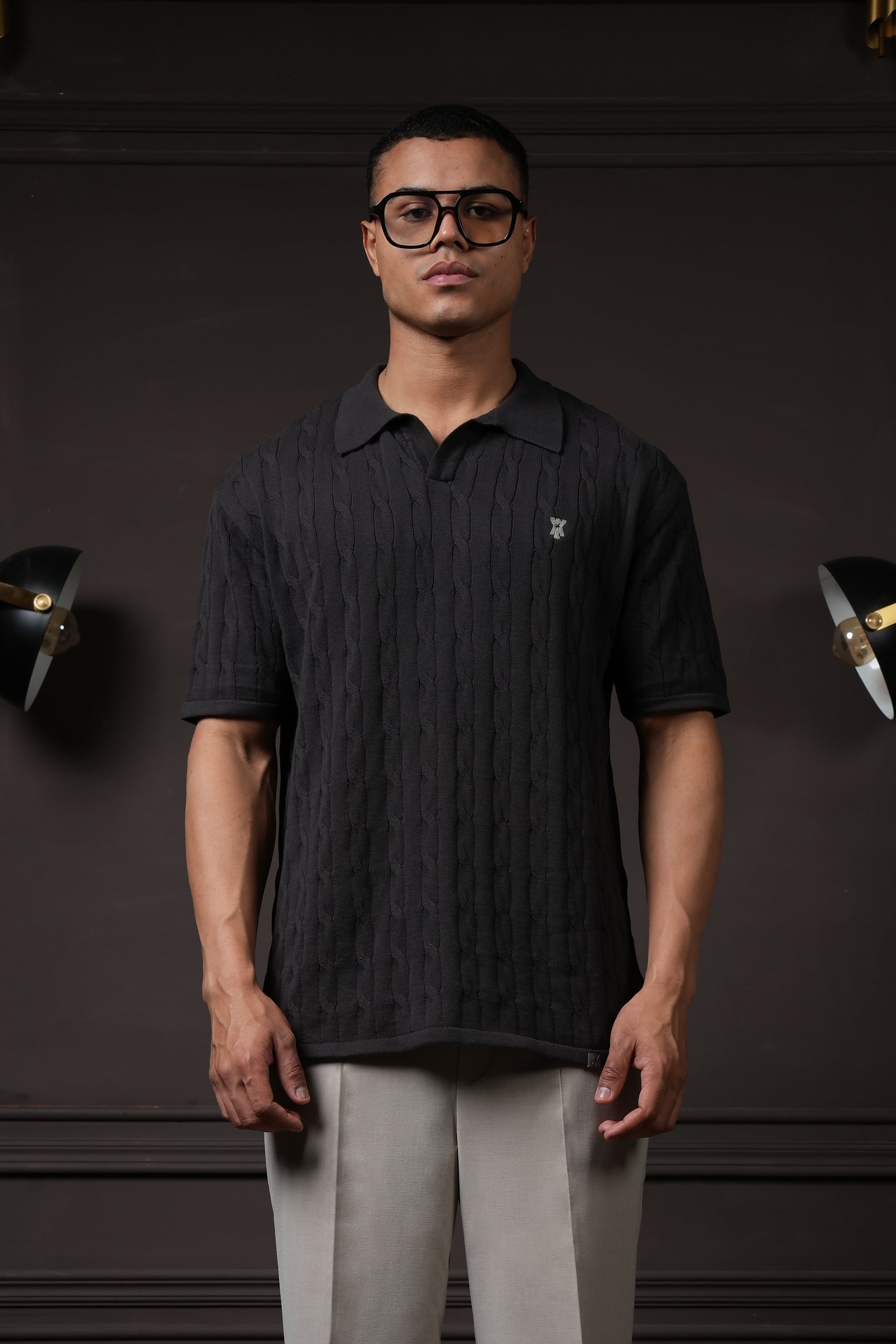Pristine Cable Knit Polo - Shadow