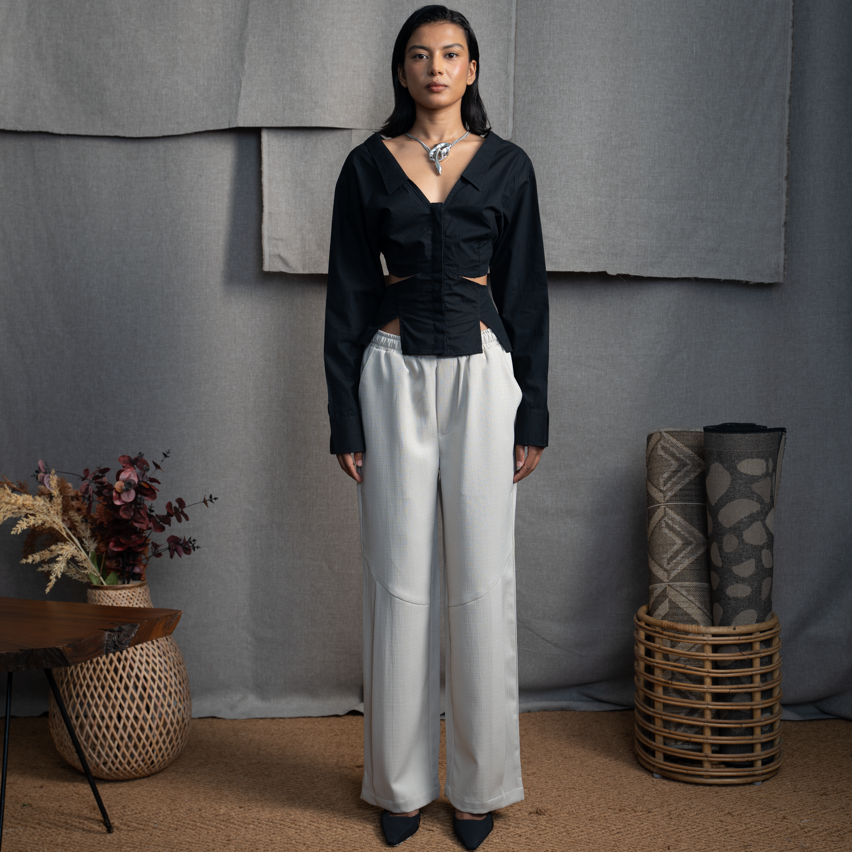 BUTTON DOWN PEPLUM- INK