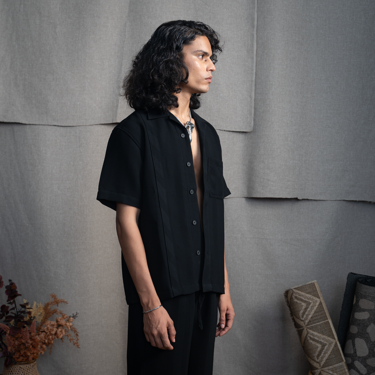 BMW CUBAN COLLAR SHIRT- CHARCOAL CONE