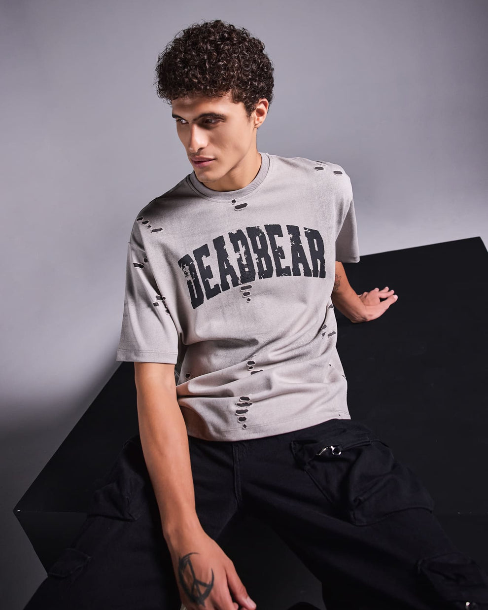 Distressed Washed Grey Tee