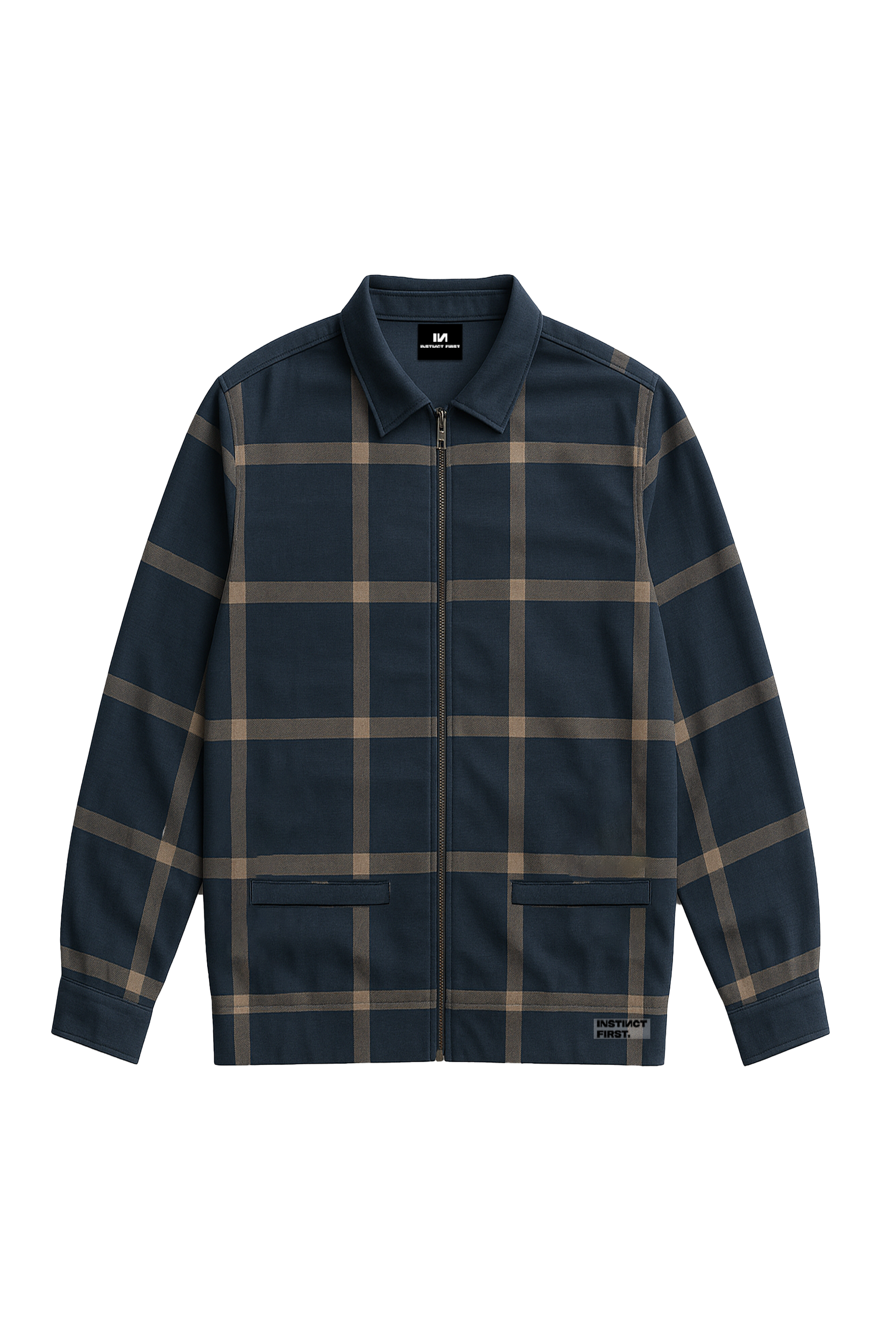 Checkered Shacket -(Navy)