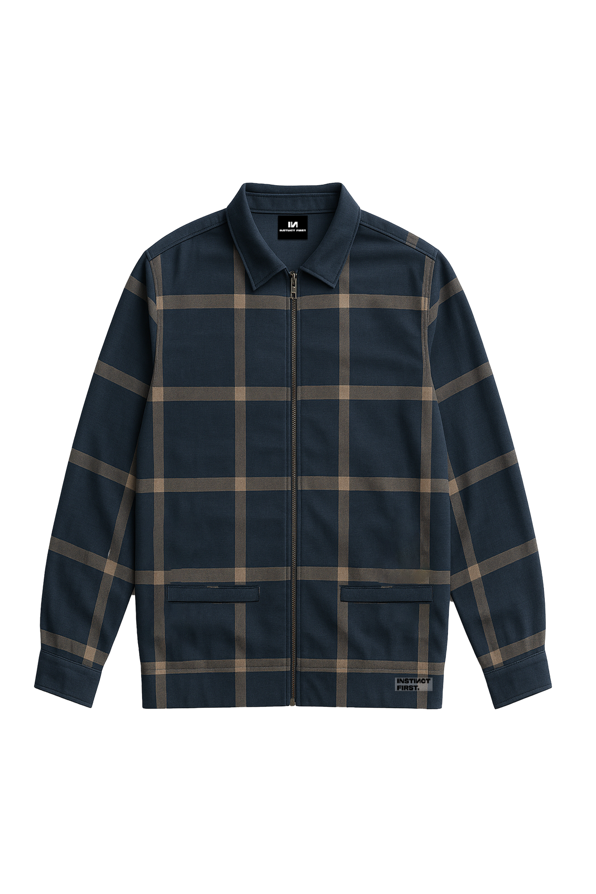 Checkered Shacket -(Navy)