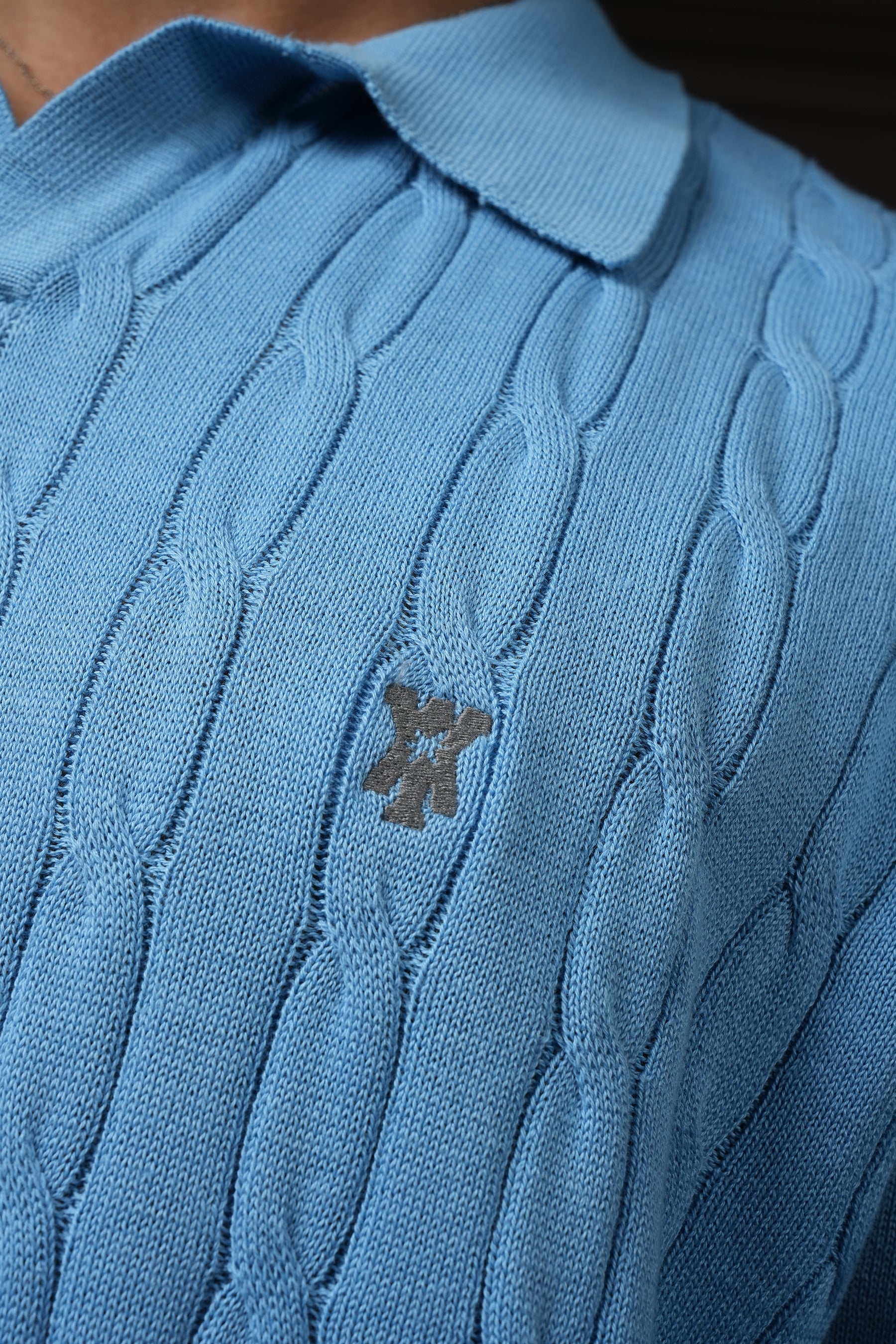 Pristine Cable Knit Polo - Cornflower Blue