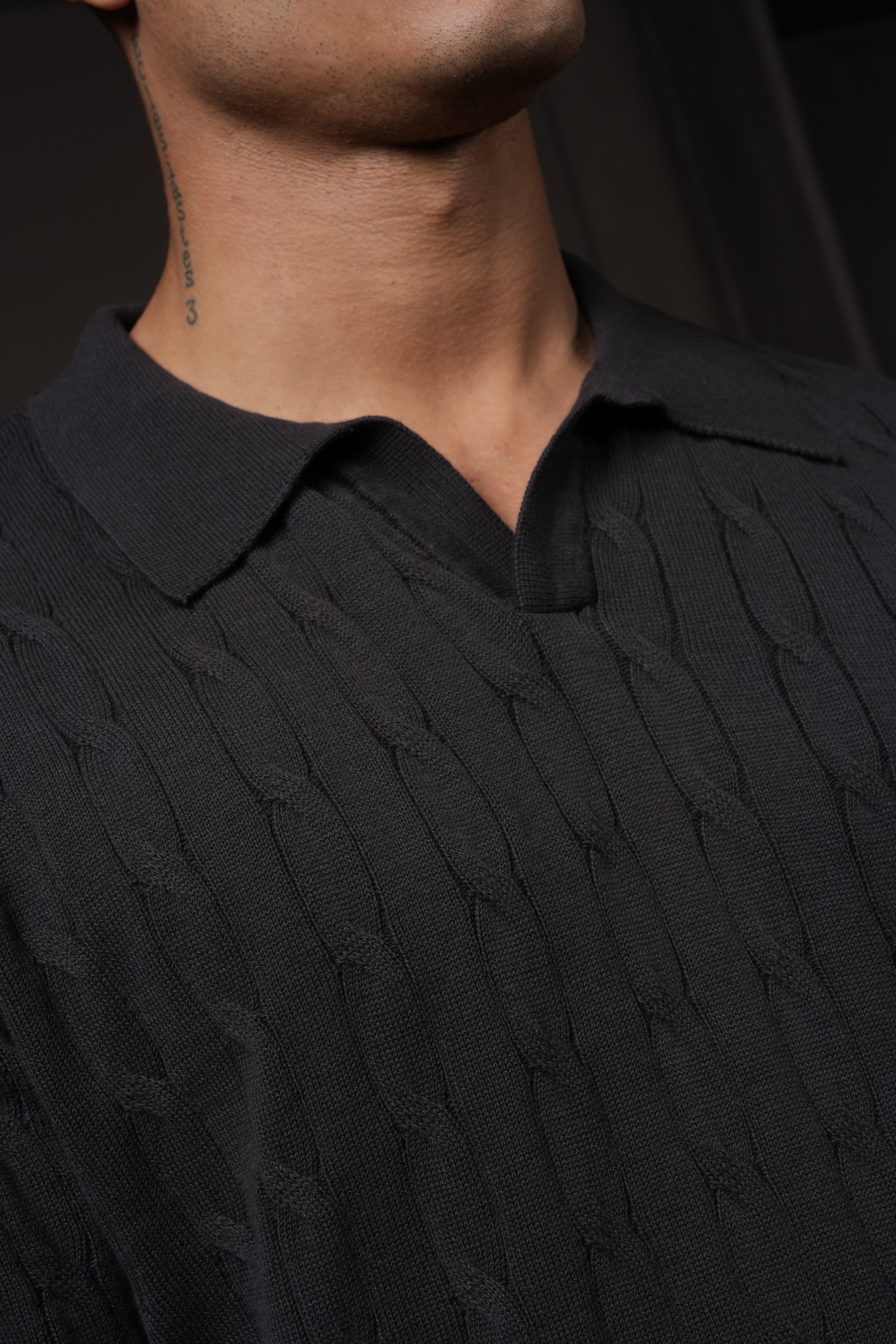 Pristine Cable Knit Polo - Shadow