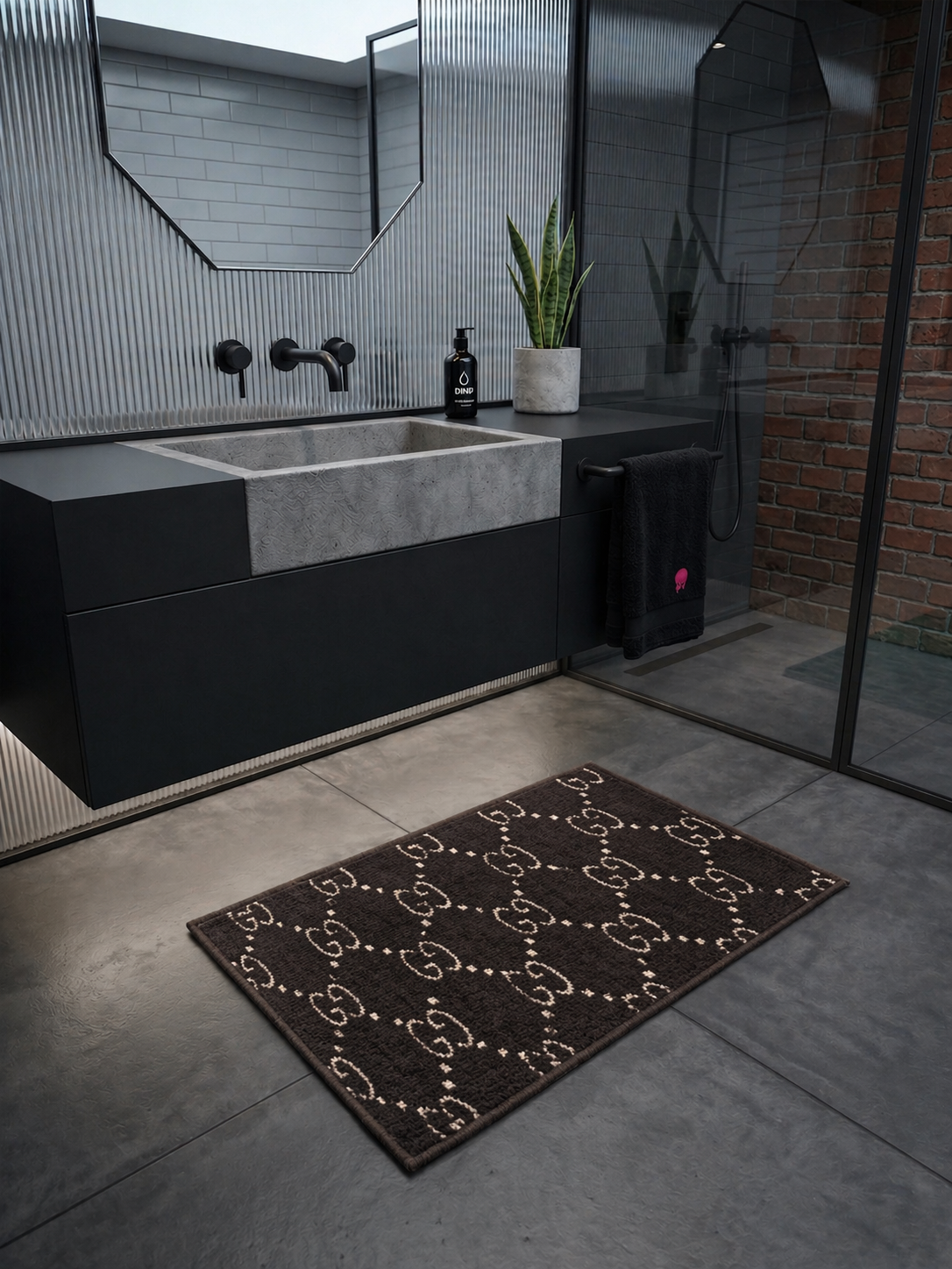 Brown & cream GG Bath Custom Mat
