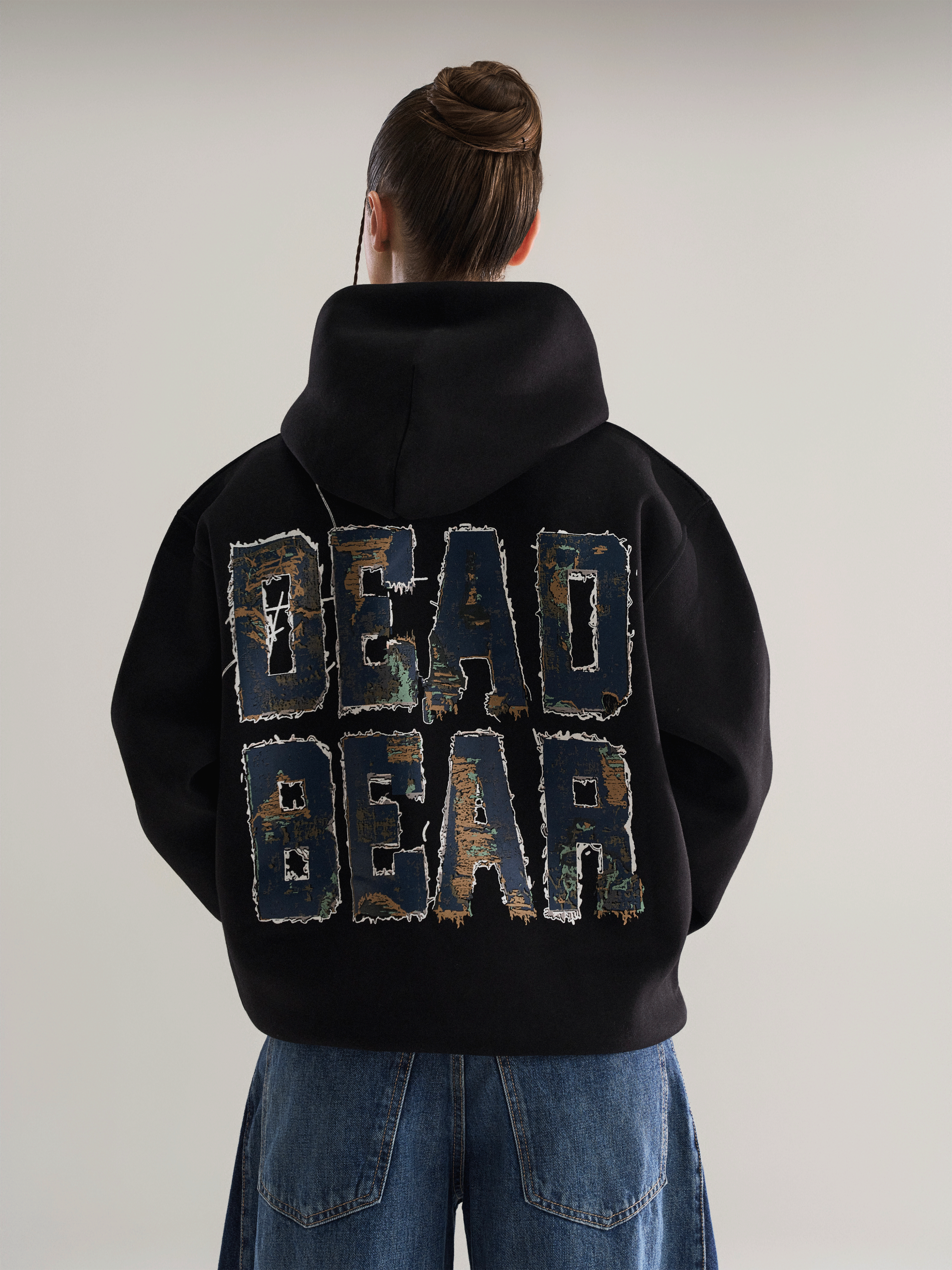 Fake Denim Hoodie Black