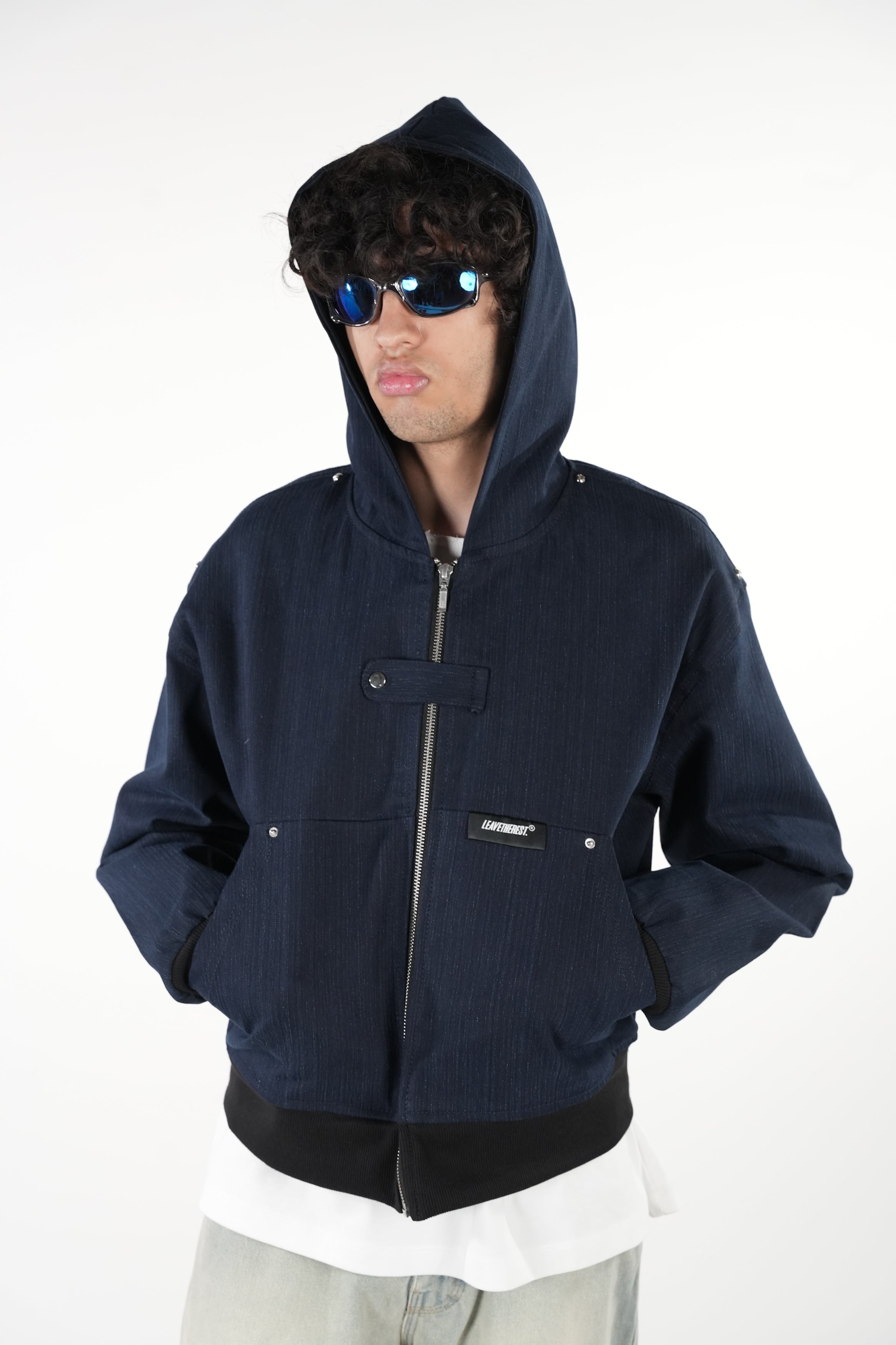 Black/Blue Slub Denim Hoodie RTW