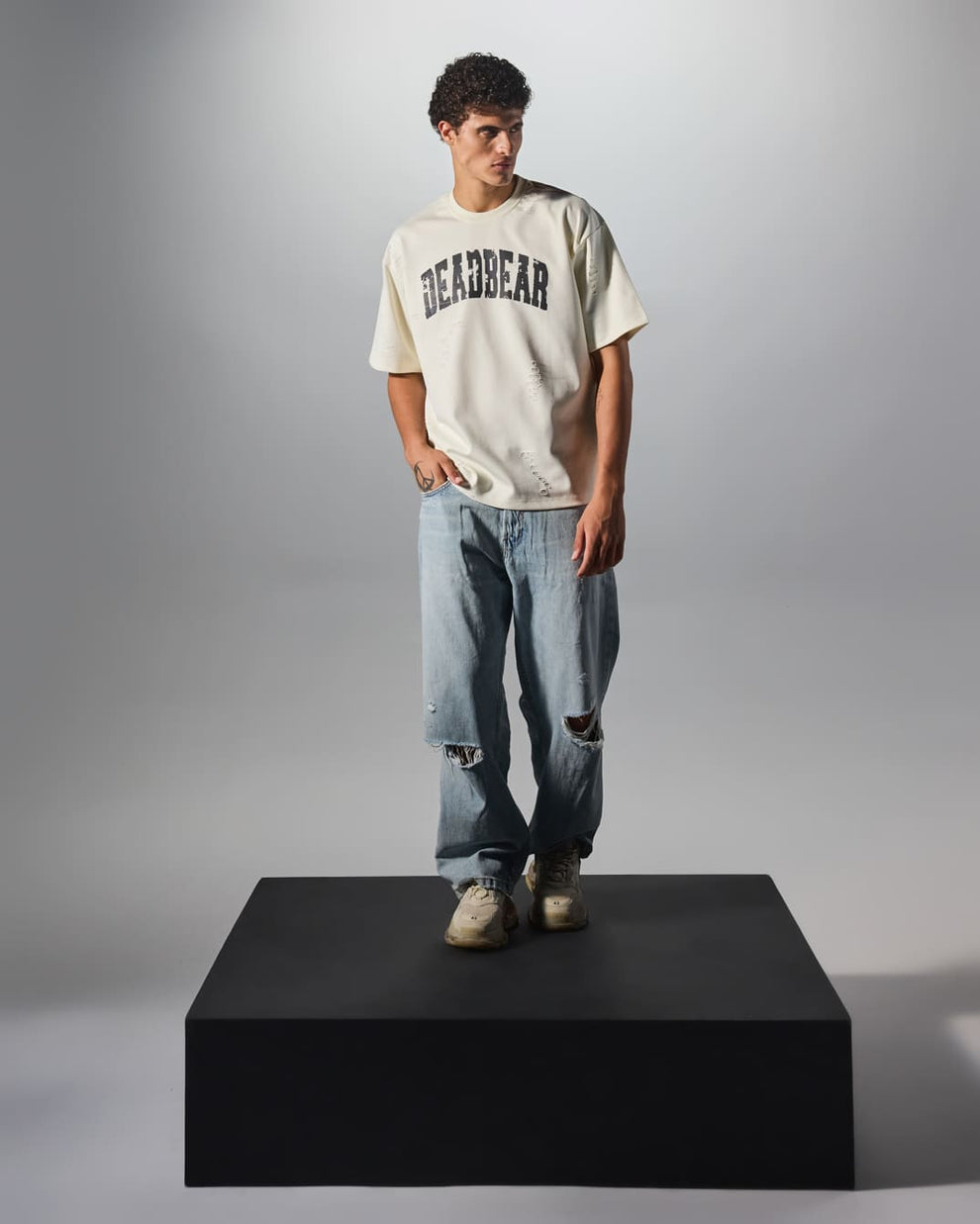 Distressed Cream White Tee