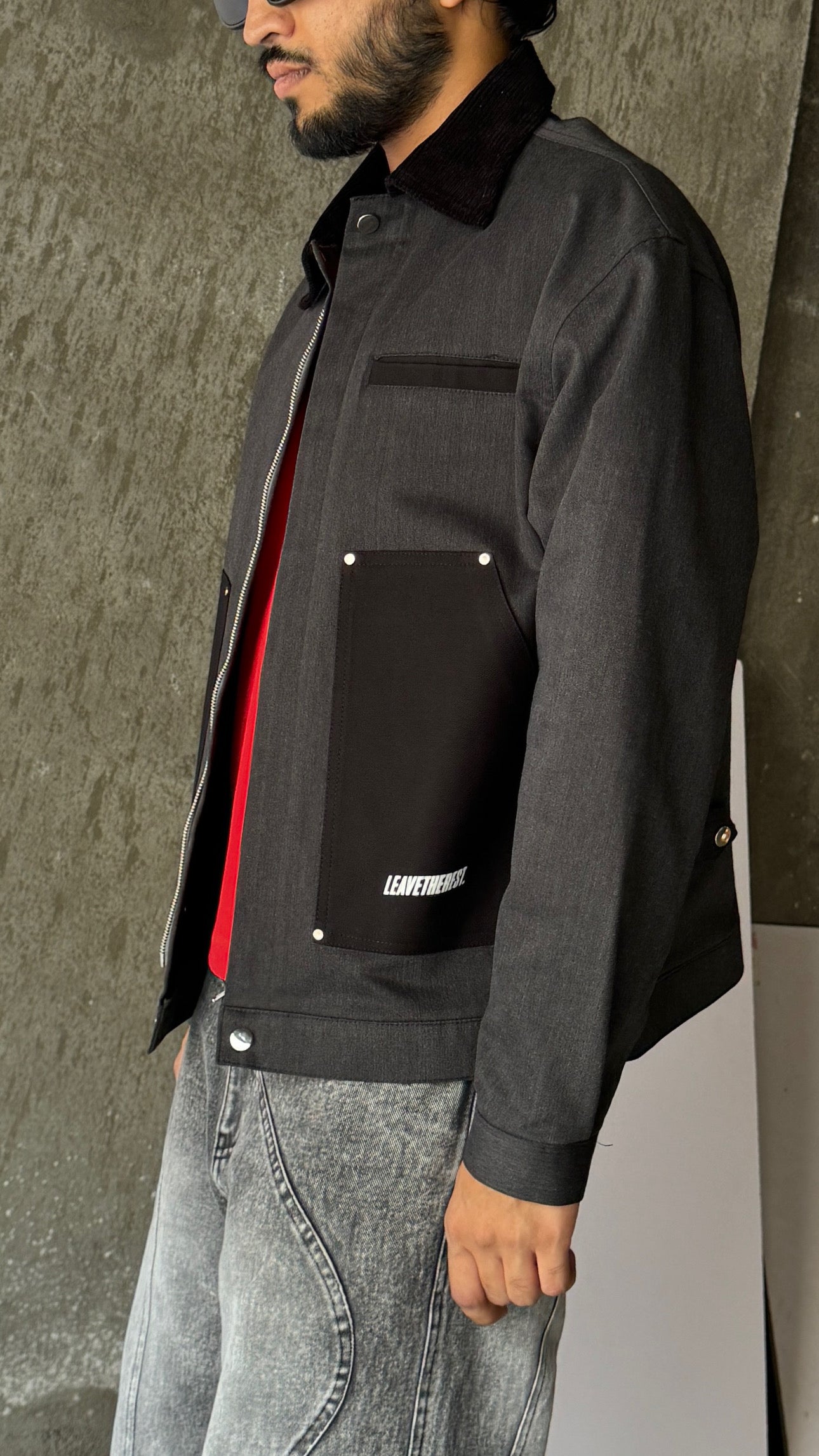 Lil denim jean jacket.(grey slub)+ Black Pockets - MTM