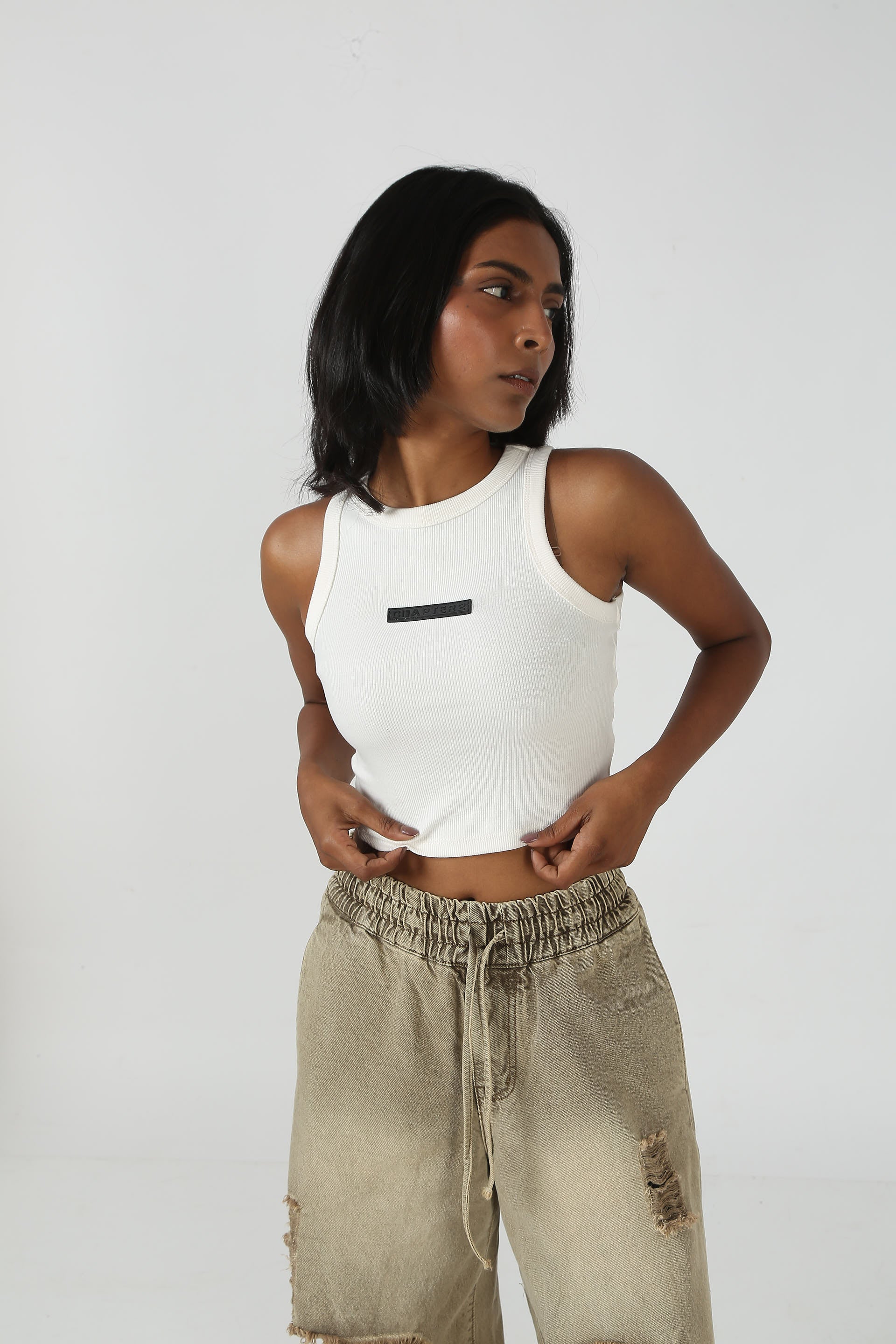 Off White Halter Crop Top