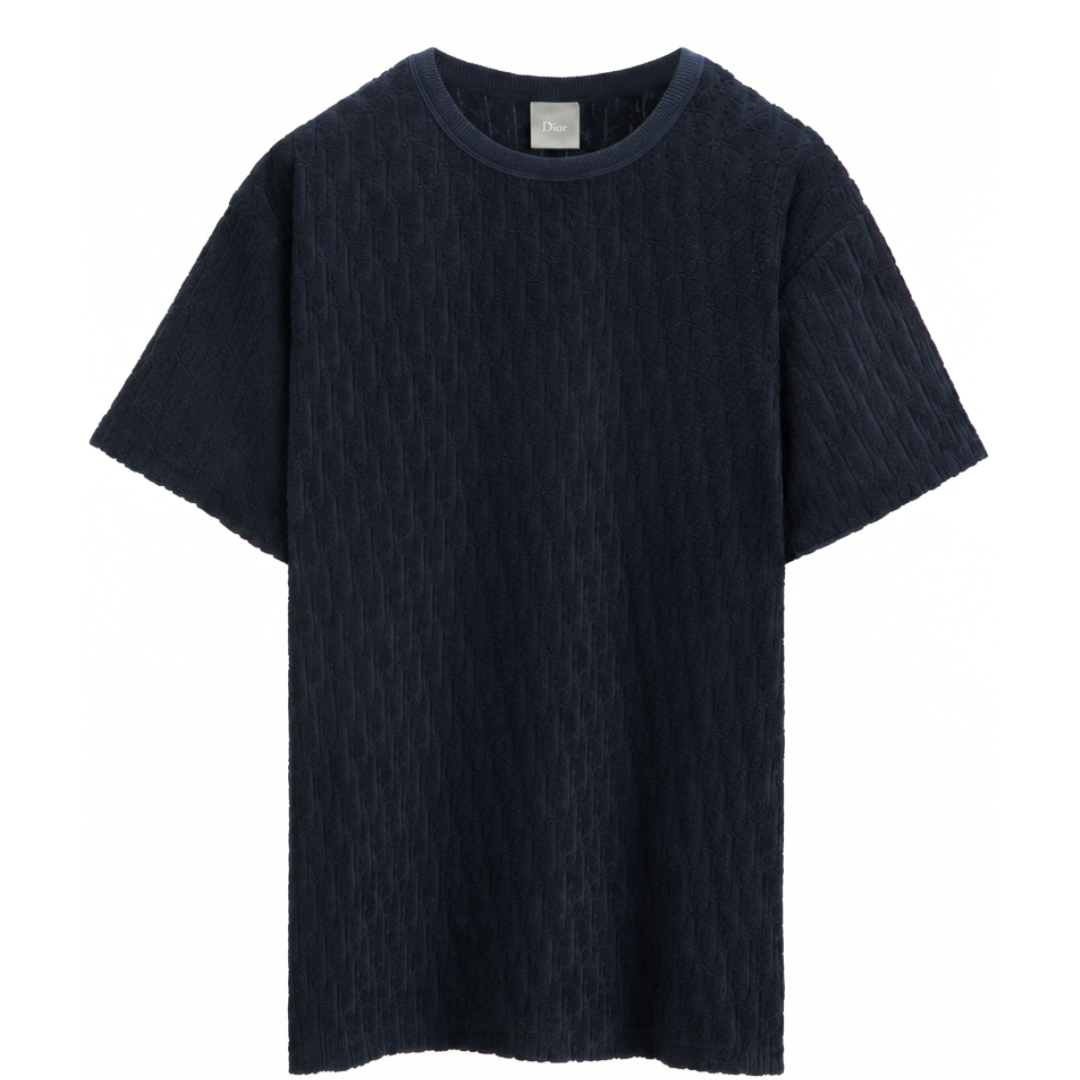DIOR OVERSIZED OBLIQUE T-SHIRT NAVY BLUE TERRY COTTON JACQUARD