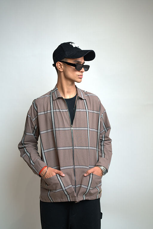 Checkered Shacket -Brown