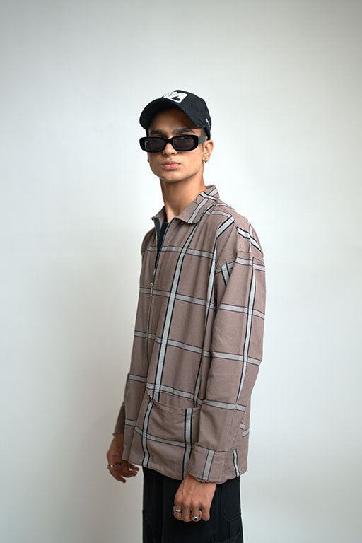 Checkered Shacket -(Brown)