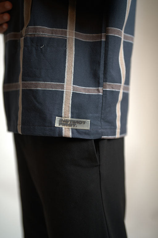 Checkered Shacket -(Navy)