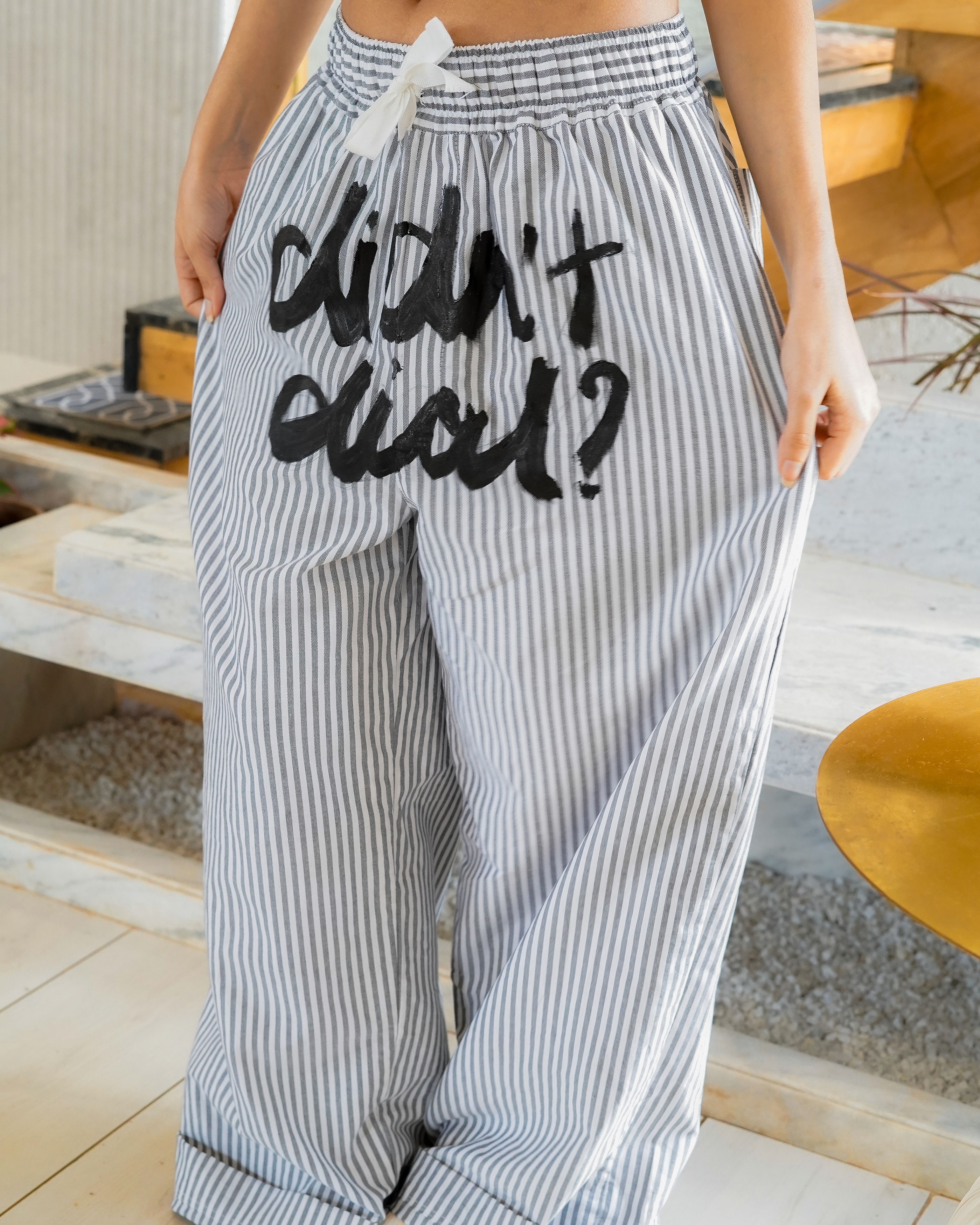 Didn't Dial Striped Pants | Pastel Grey