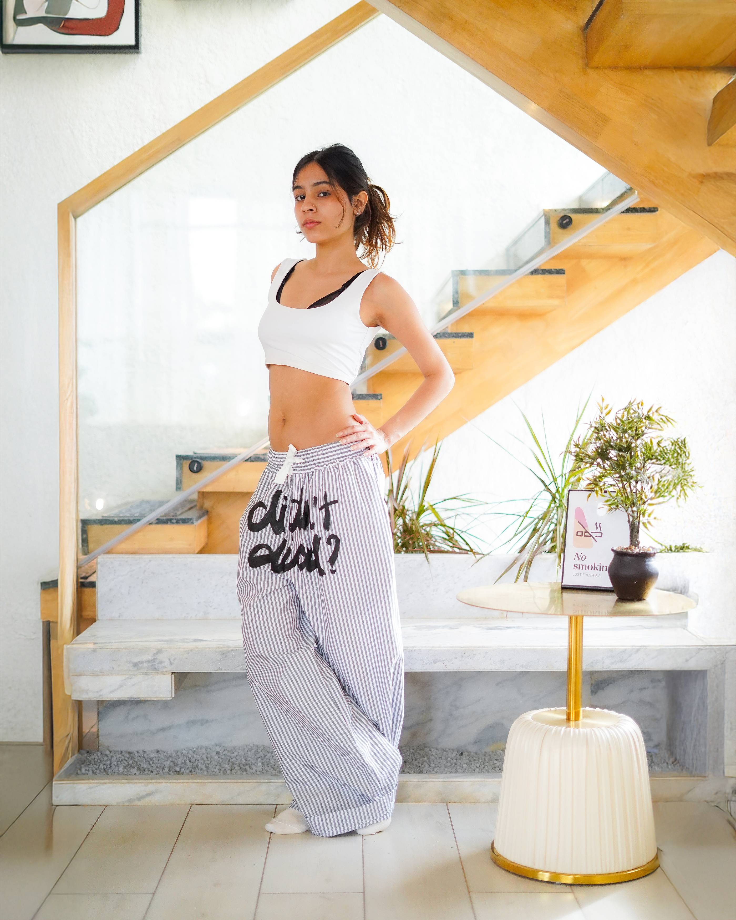 Didn't Dial Striped Pants | Pastel Grey