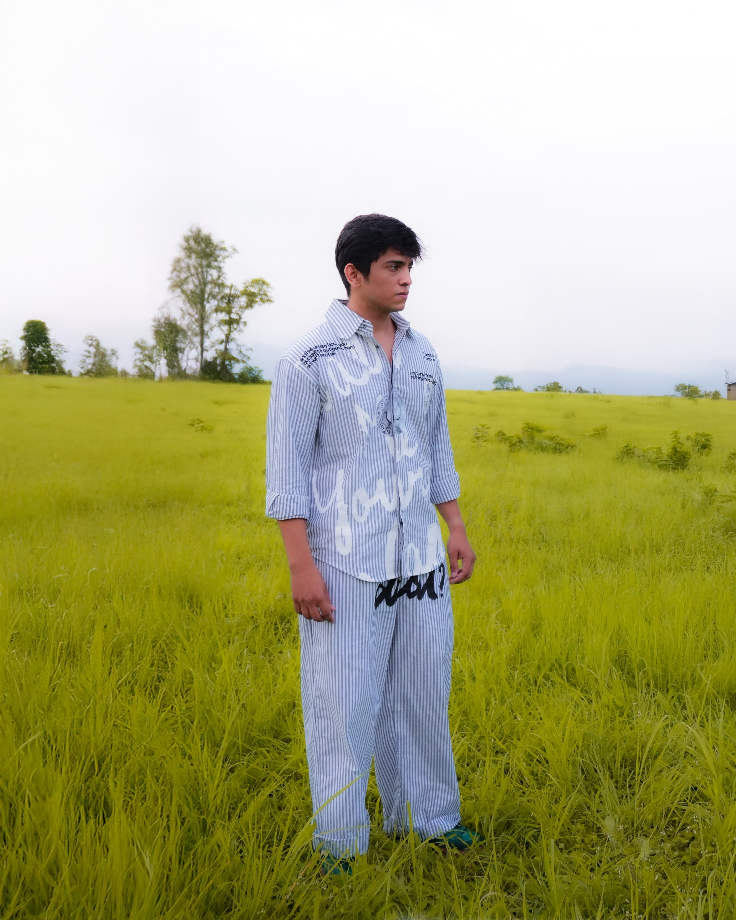 Didn't Dial Striped Pants | Pastel Grey