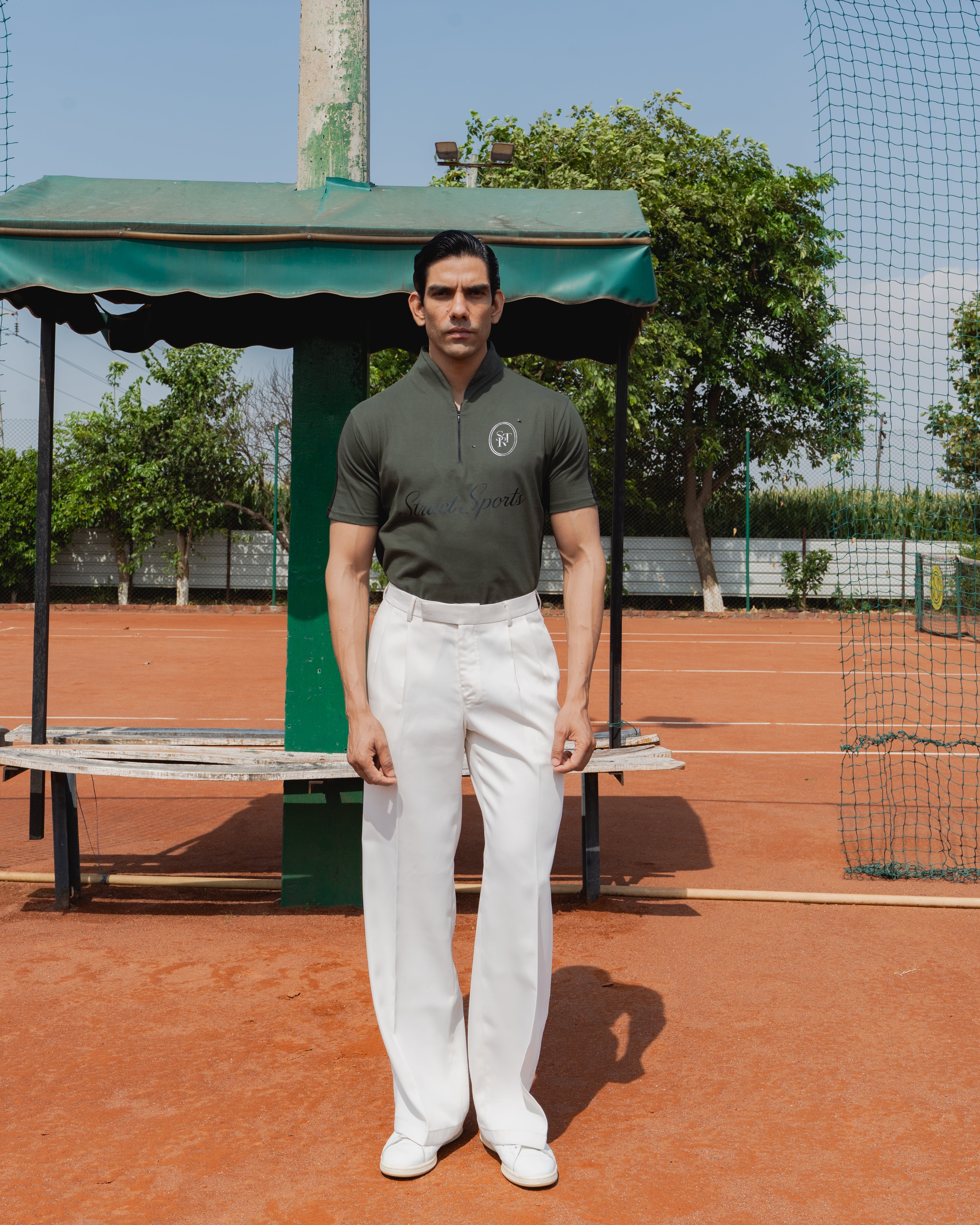 STRUCT CLUB HALF ZIP T-SHIRT - OLIVE