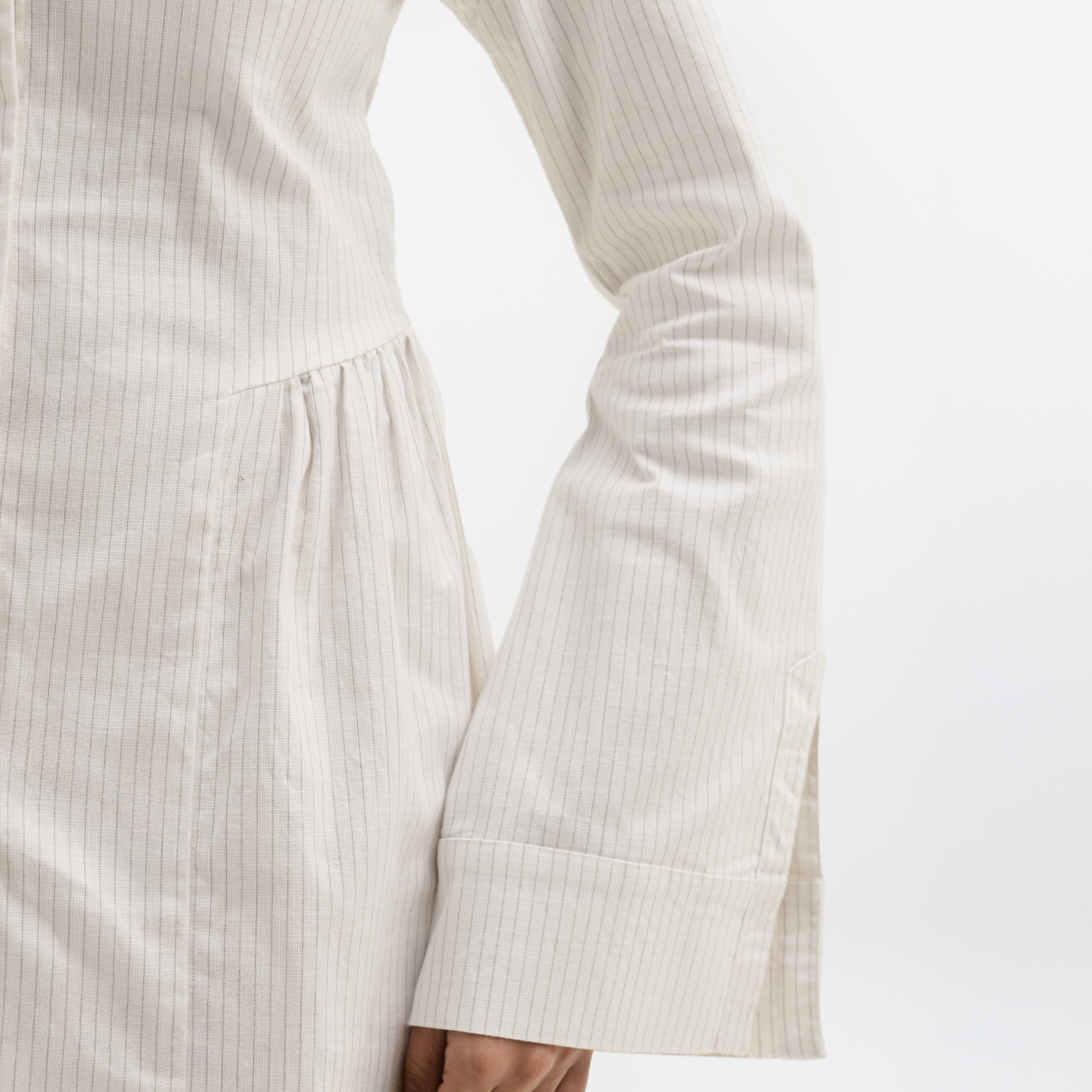 STRIPED SHIRT DRESS- WHITE
