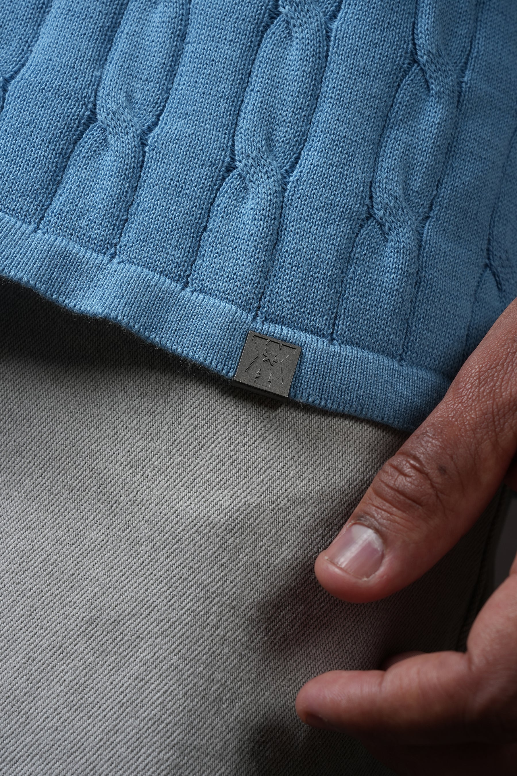 Pristine Cable Knit Polo - Cornflower Blue