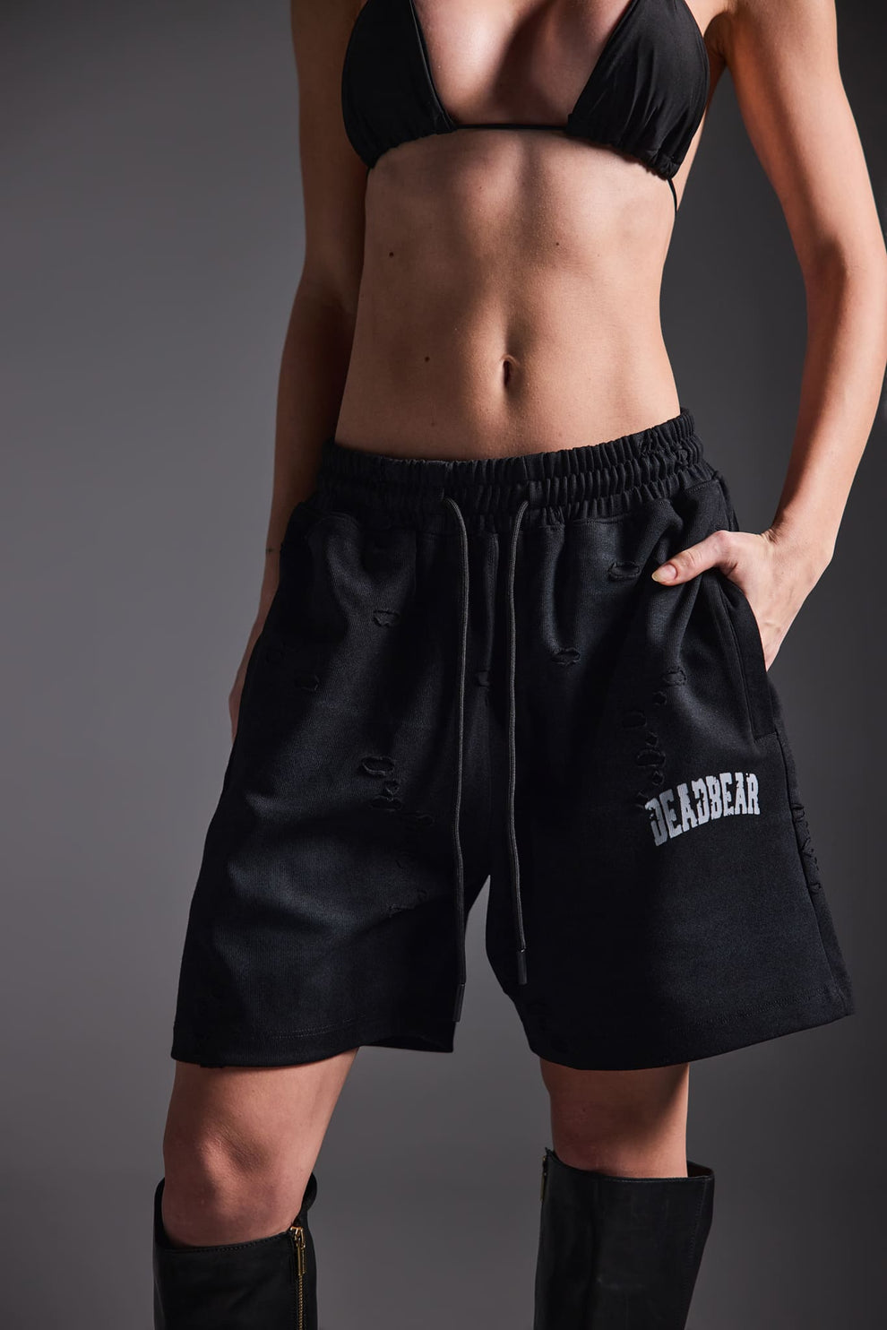 Distressed Washed Black Shorts