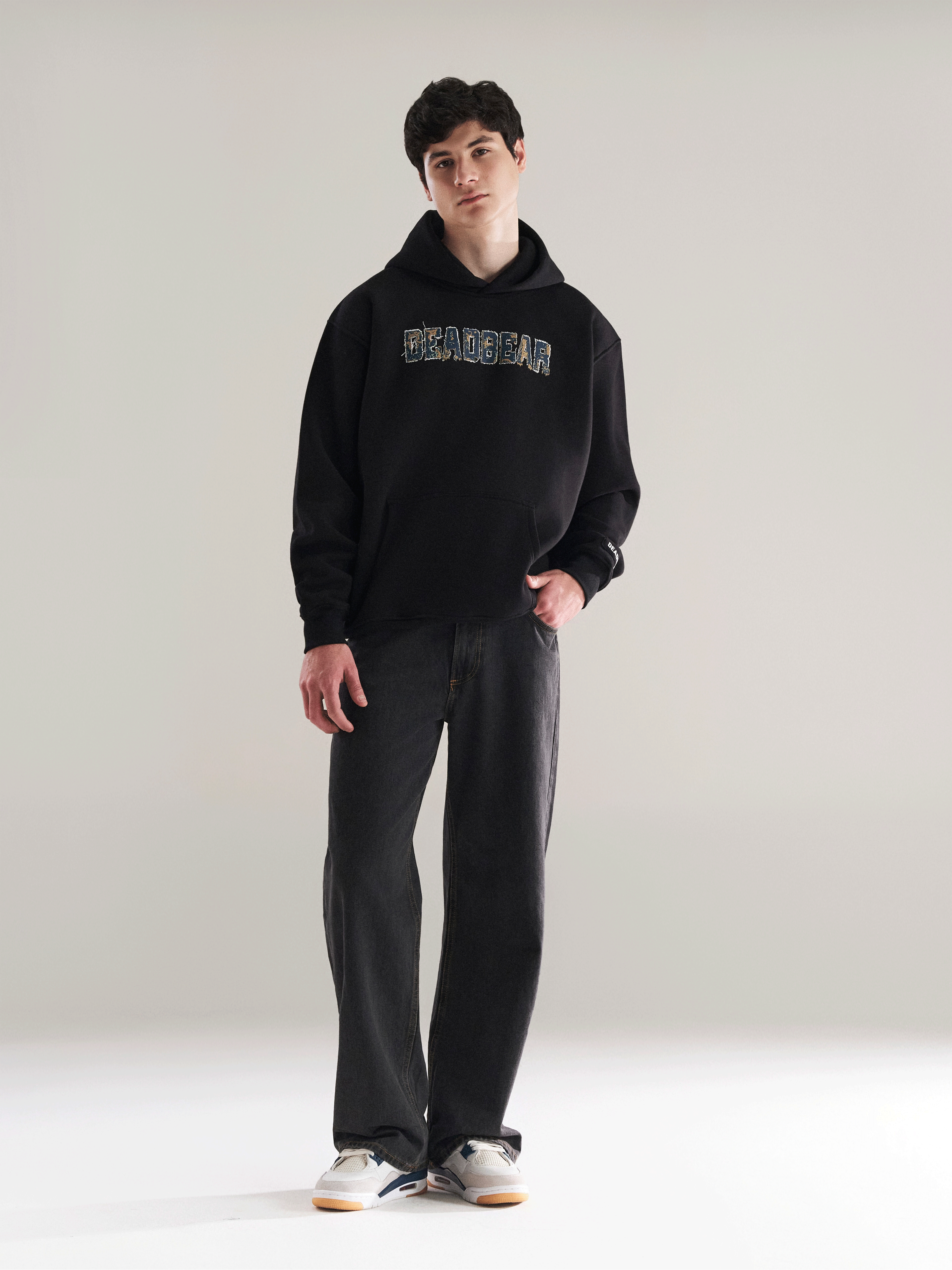 Fake Denim Hoodie Black