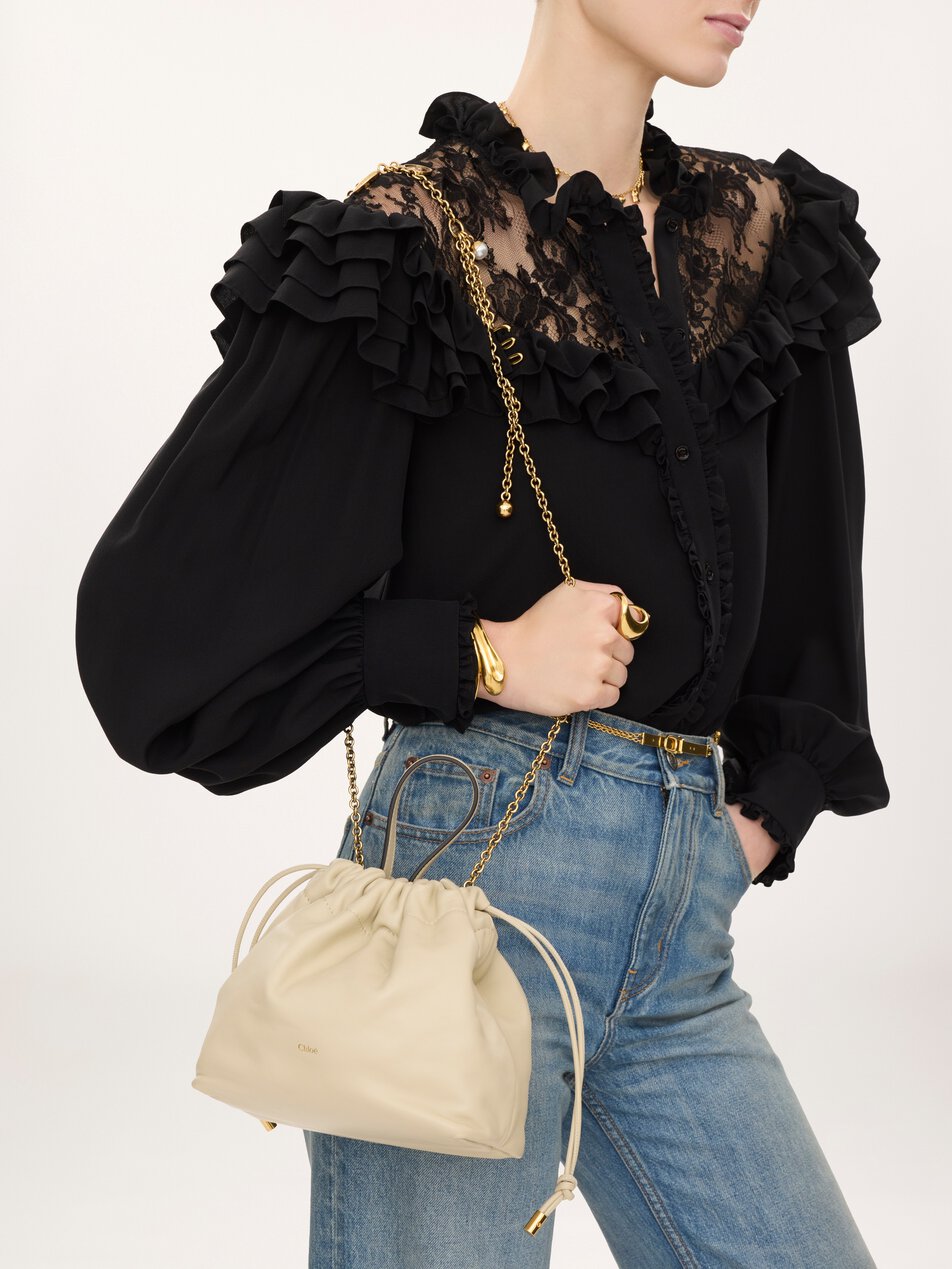 CHLOE Small Chloé Icons shoulder bag with chain in soft leather Cloudy Cream