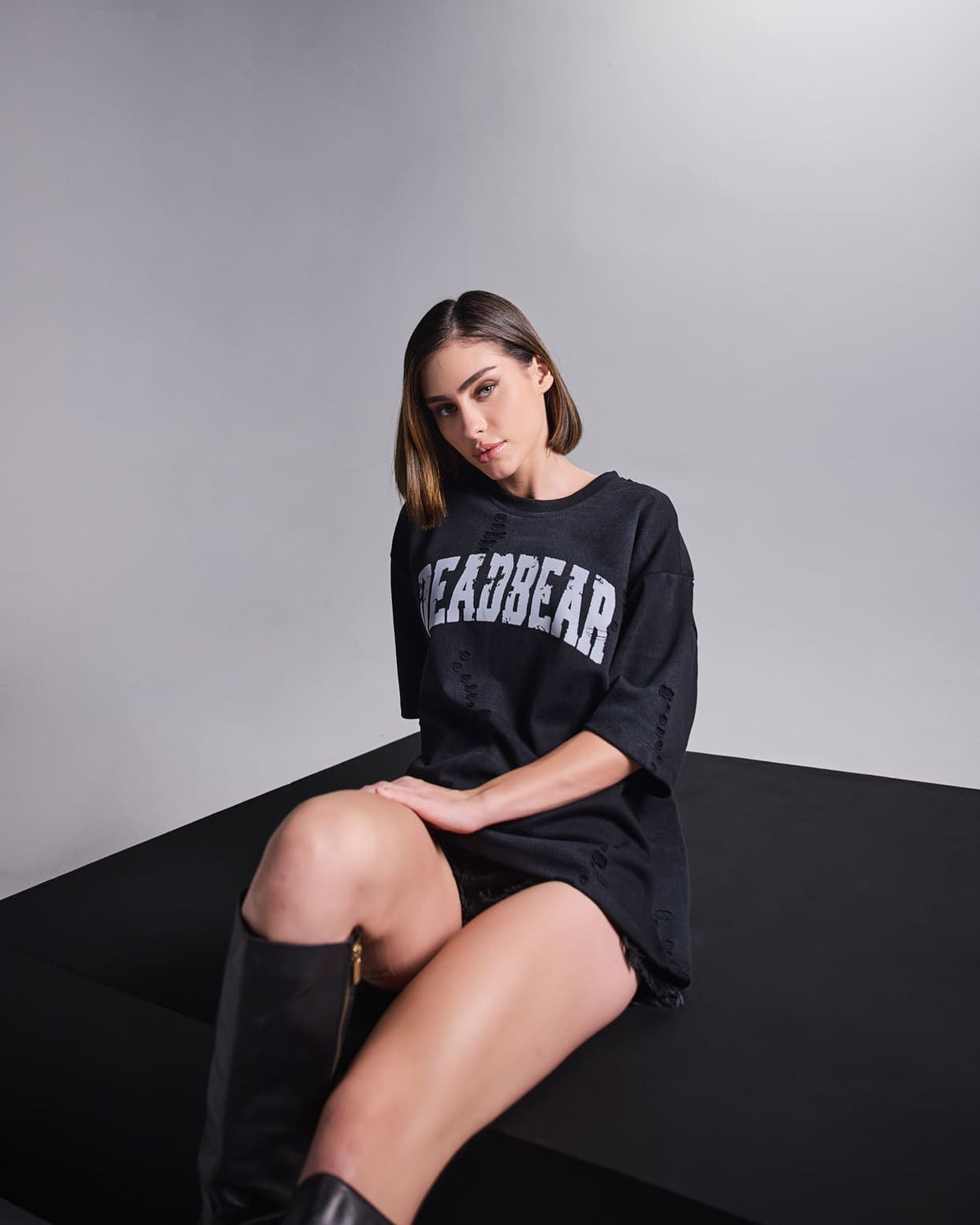 Distressed Washed Black Tee