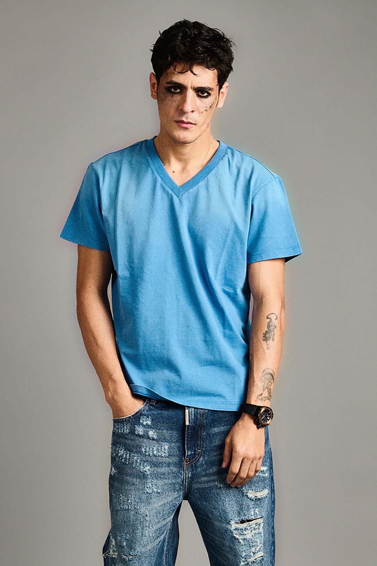 FADED BLUE V-NECK TEE- Unisex